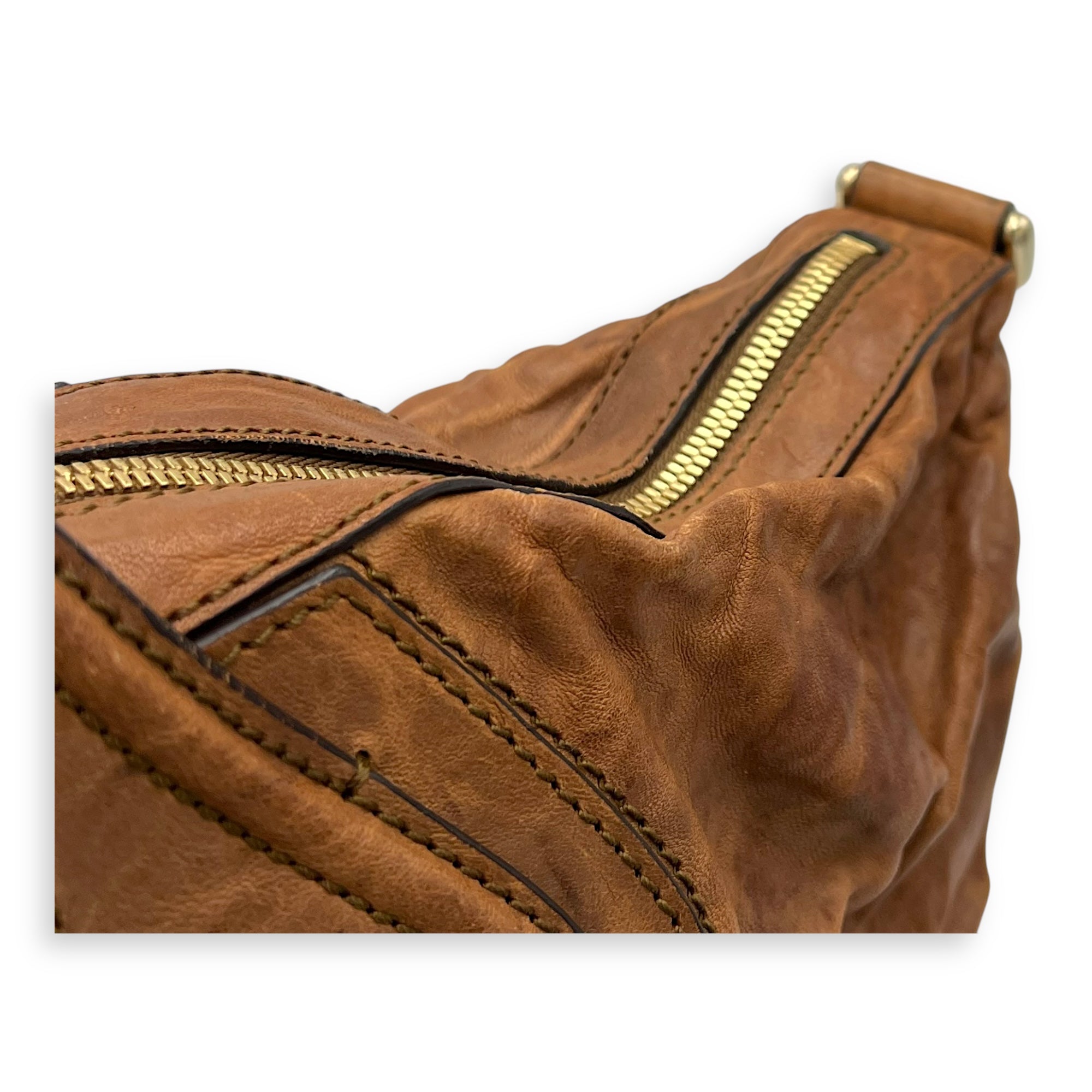 Nightingale Medium Brown Top Handle Bag in Distressed Leather, Gold hardware - Image 11