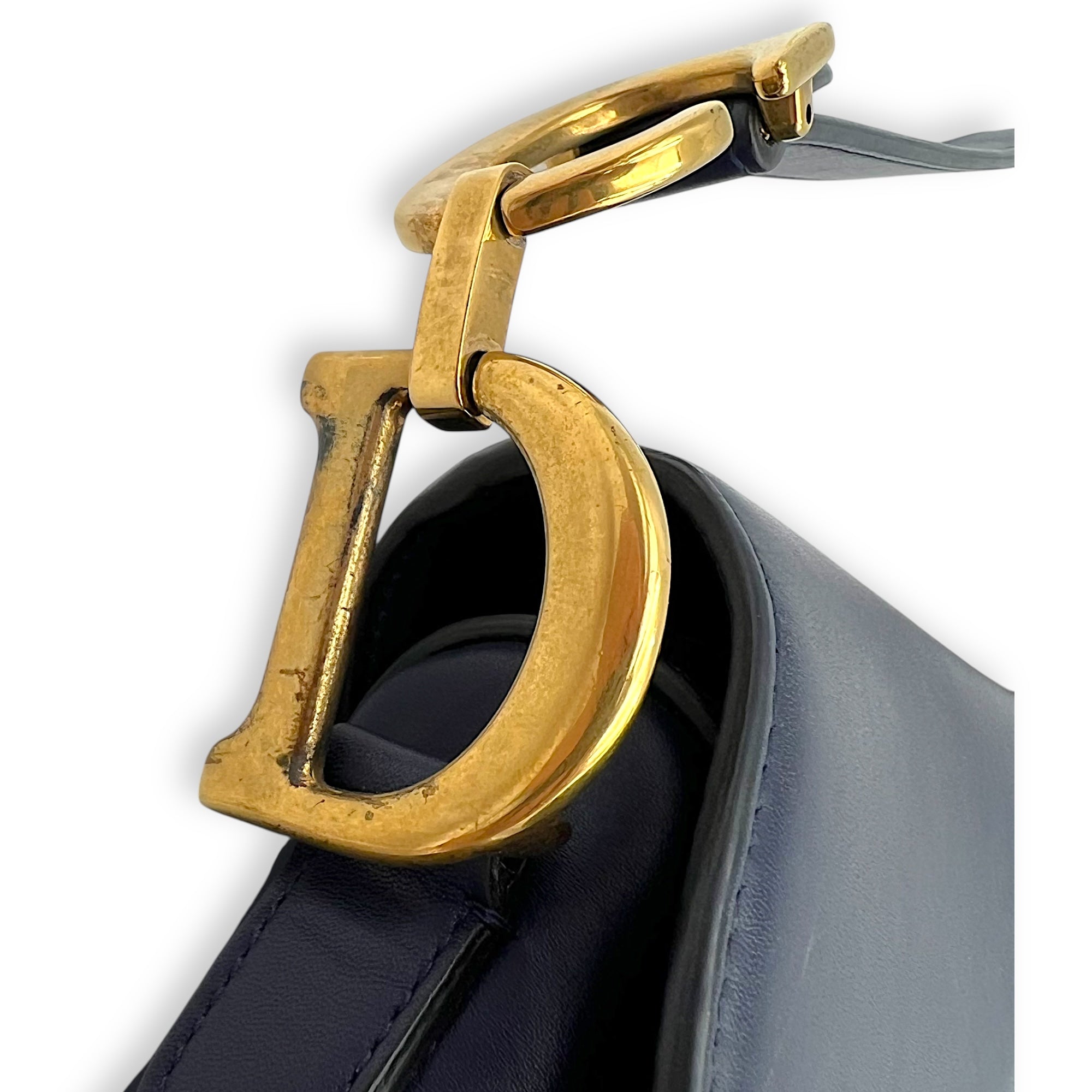 Saddle Shoulder Bag Blue in Calfskin, Gold hardware - Image 11