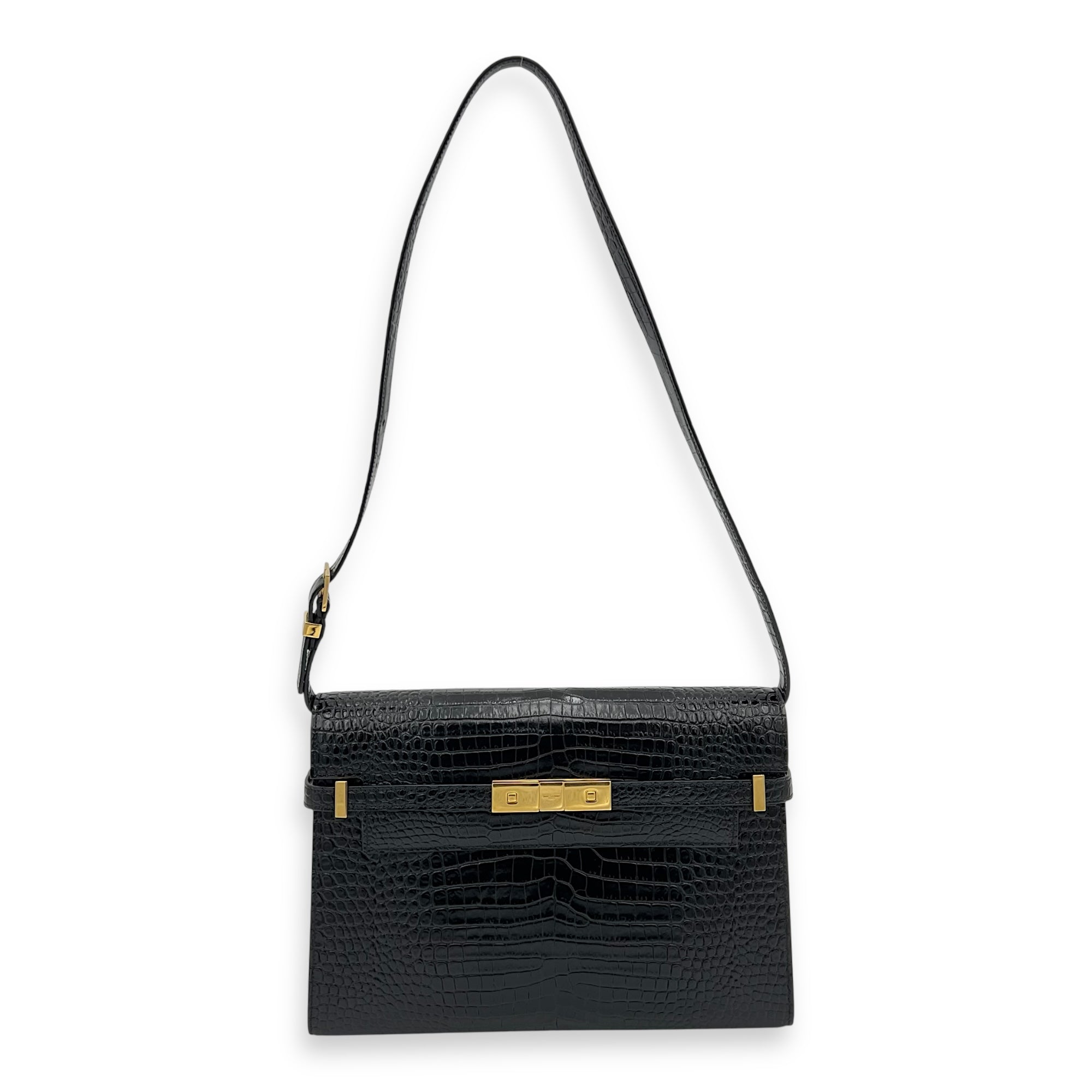 Manhattan Crossbody Bag Medium Black in Calfskin, Gold hardware - Image 9
