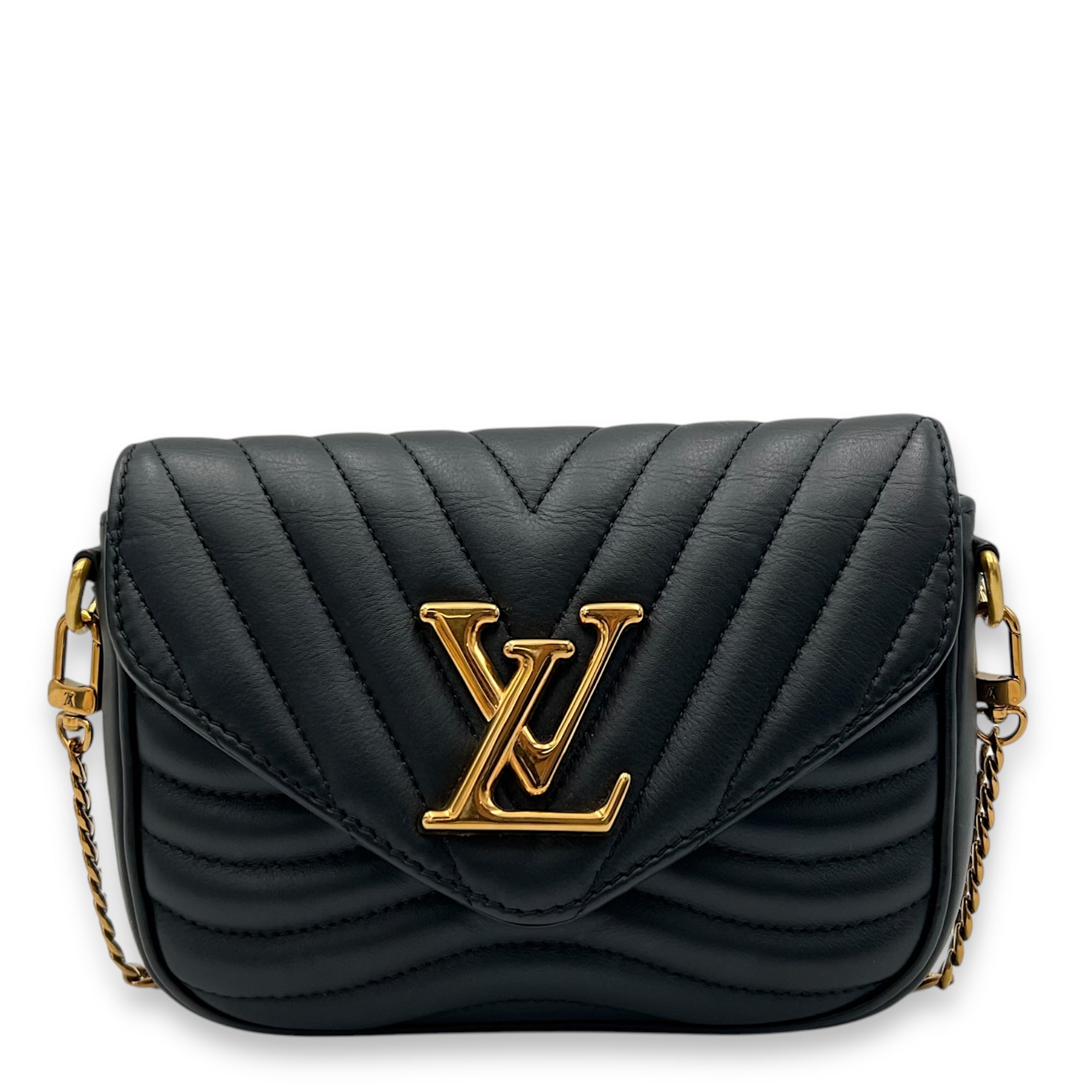 New Wave Multi Pochette Black Shoulder Bag in Calfskin, Gold hardware