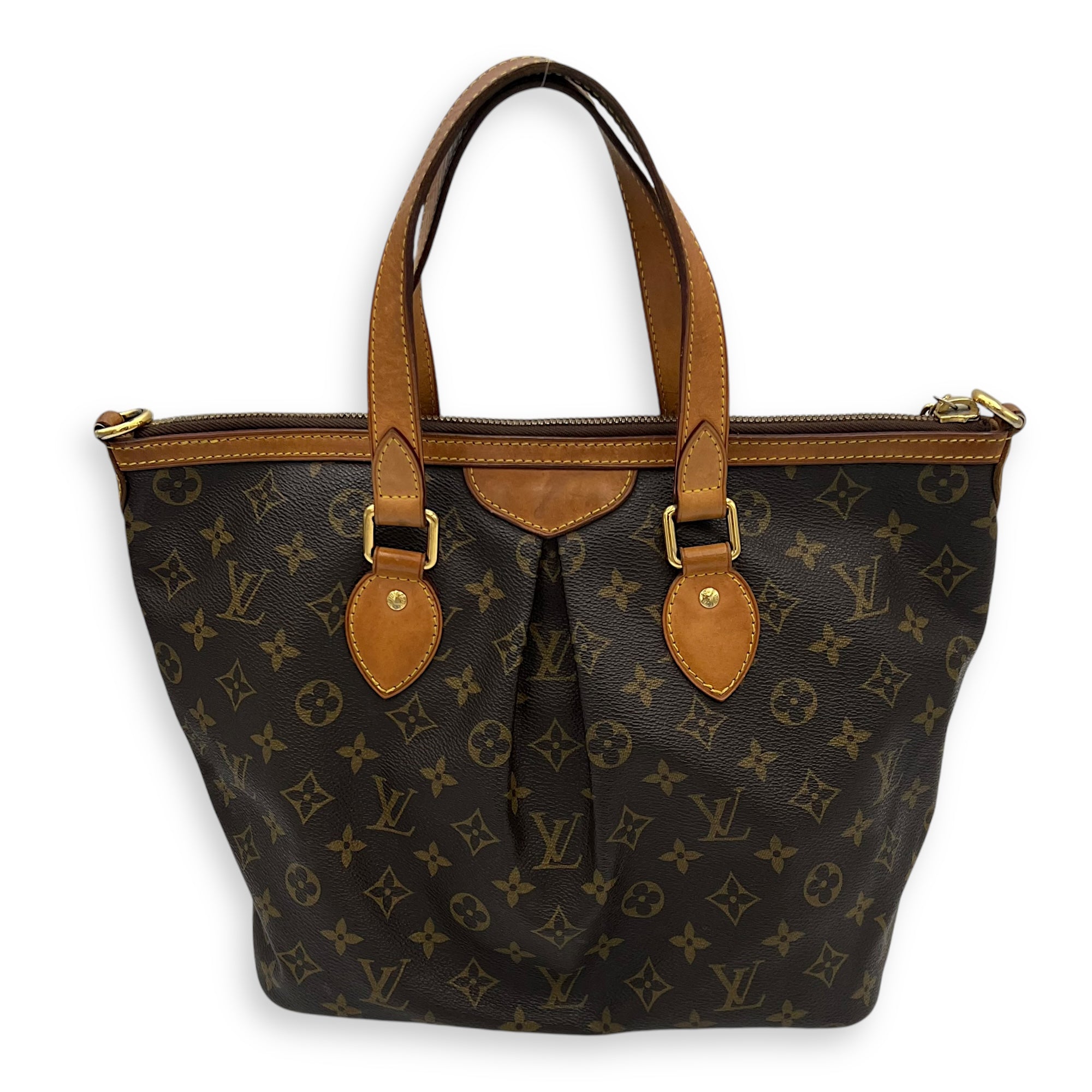 Palermo PM Brown Top Handle Bag in Monogram Coated Canvas, Gold hardware - Image 3