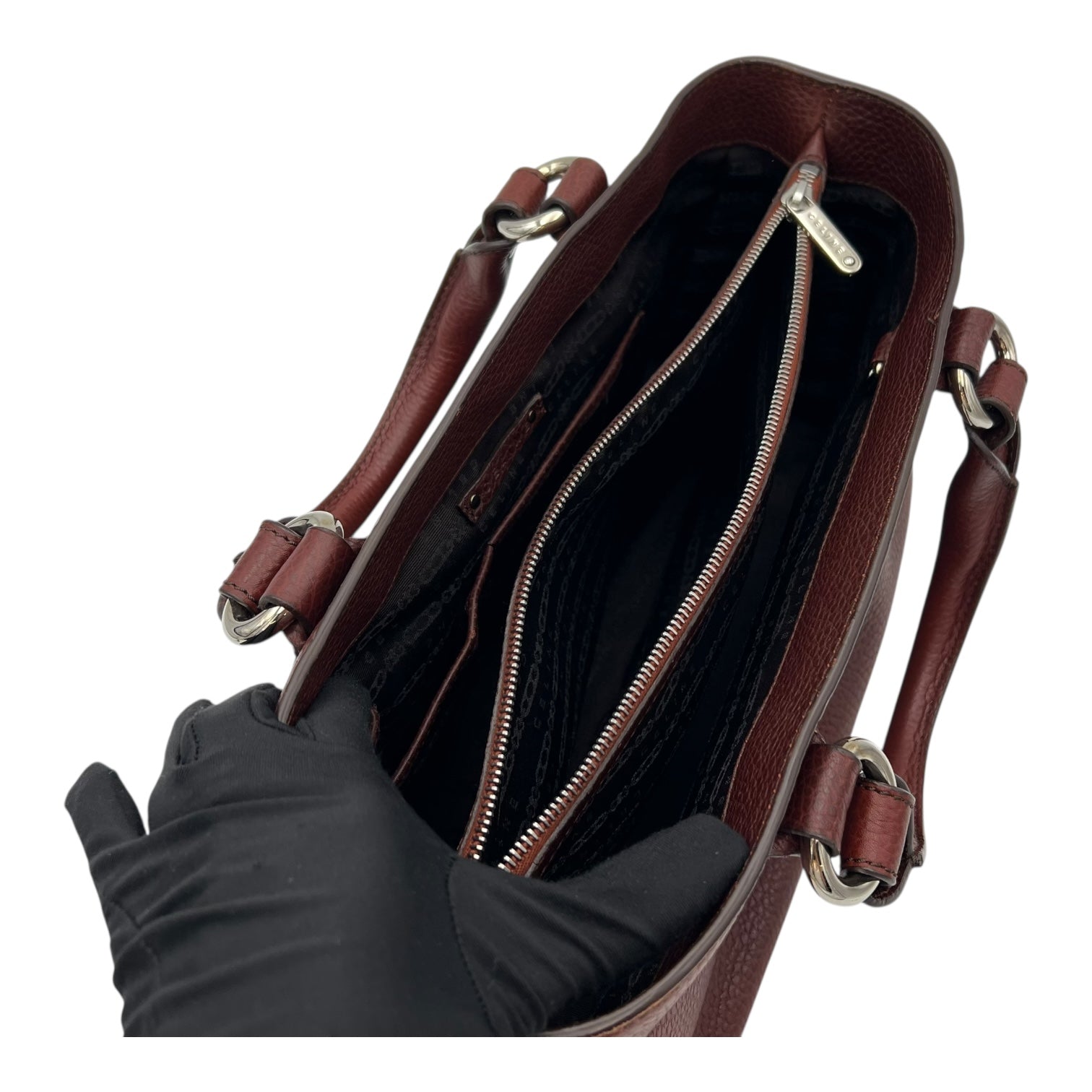 Boogie Top Handle Bag Brown in Calfskin, Silver hardware - Image 12