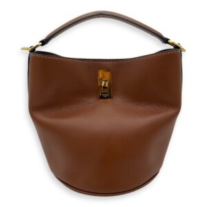 16 Teen Brown Bucket Bag in Calfskin, Gold hardware