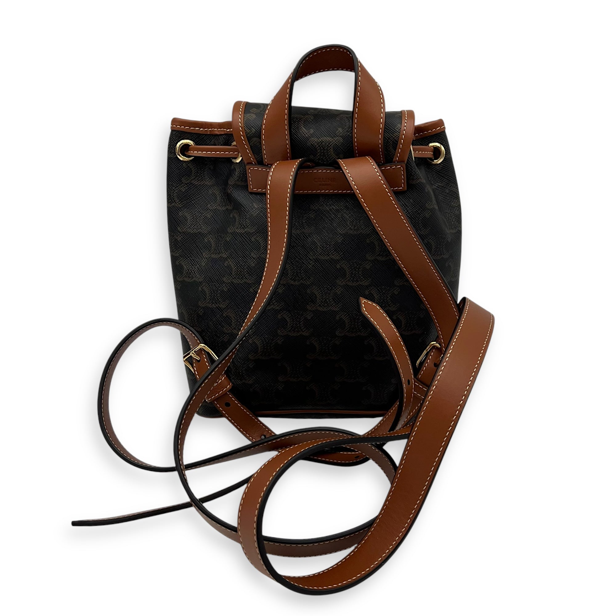 Folco Backpack Brown in Coated Canvas, Gold hardware - Image 3