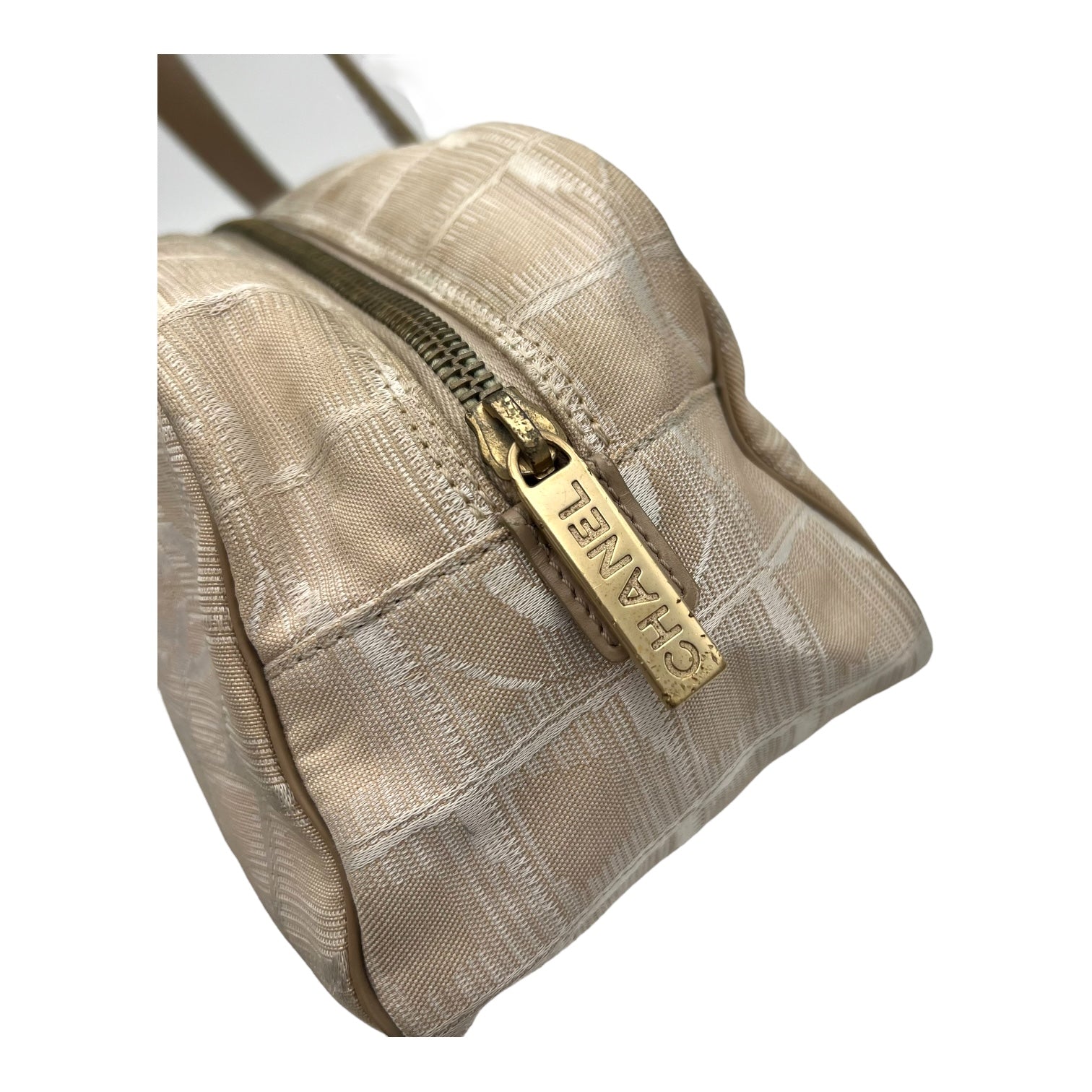 Travel Line Top Handle Bag Beige in Jacquard, Gold hardware - Image 13