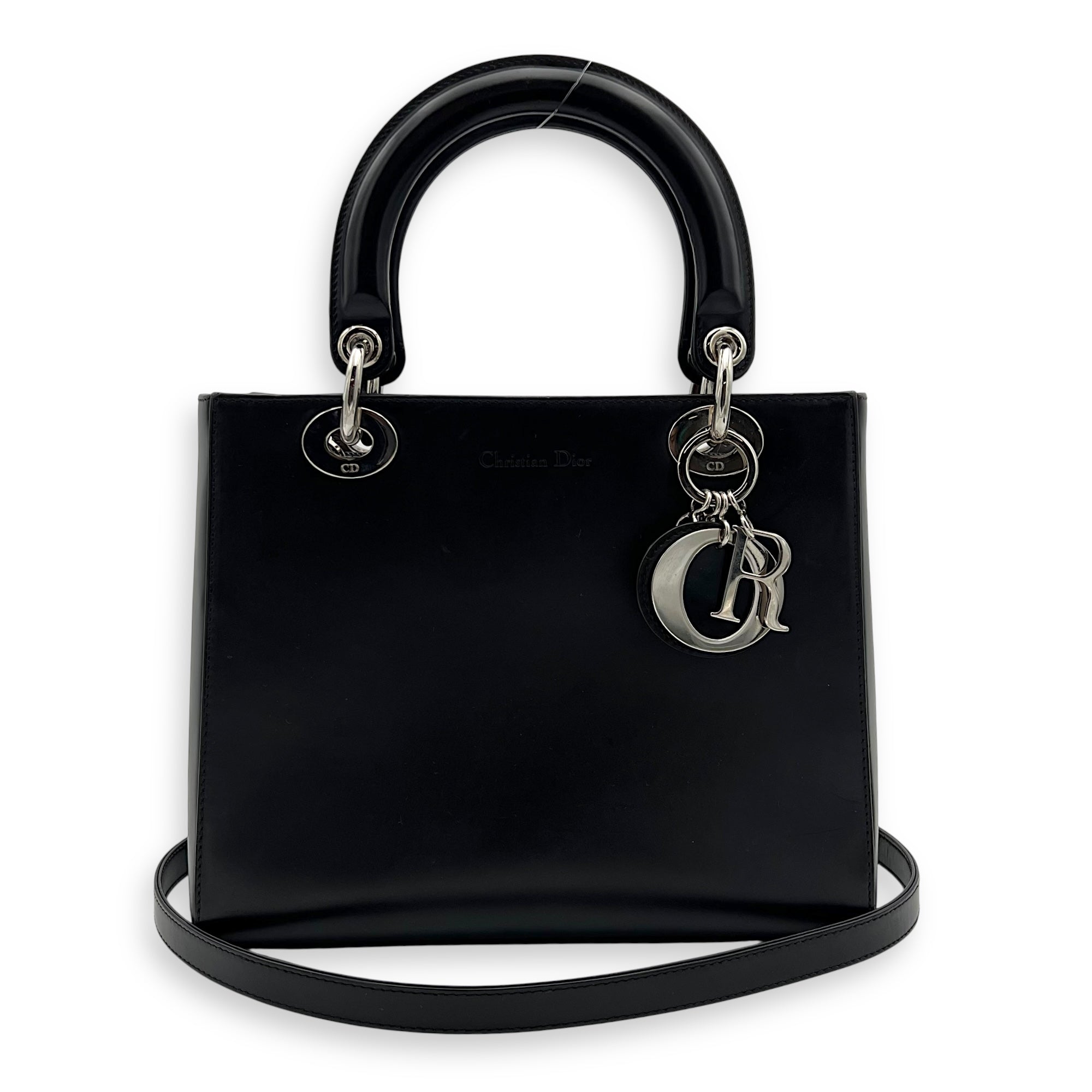 Lady Dior Medium Black Top Handle Bag in Calfskin, Silver hardware - Image 13