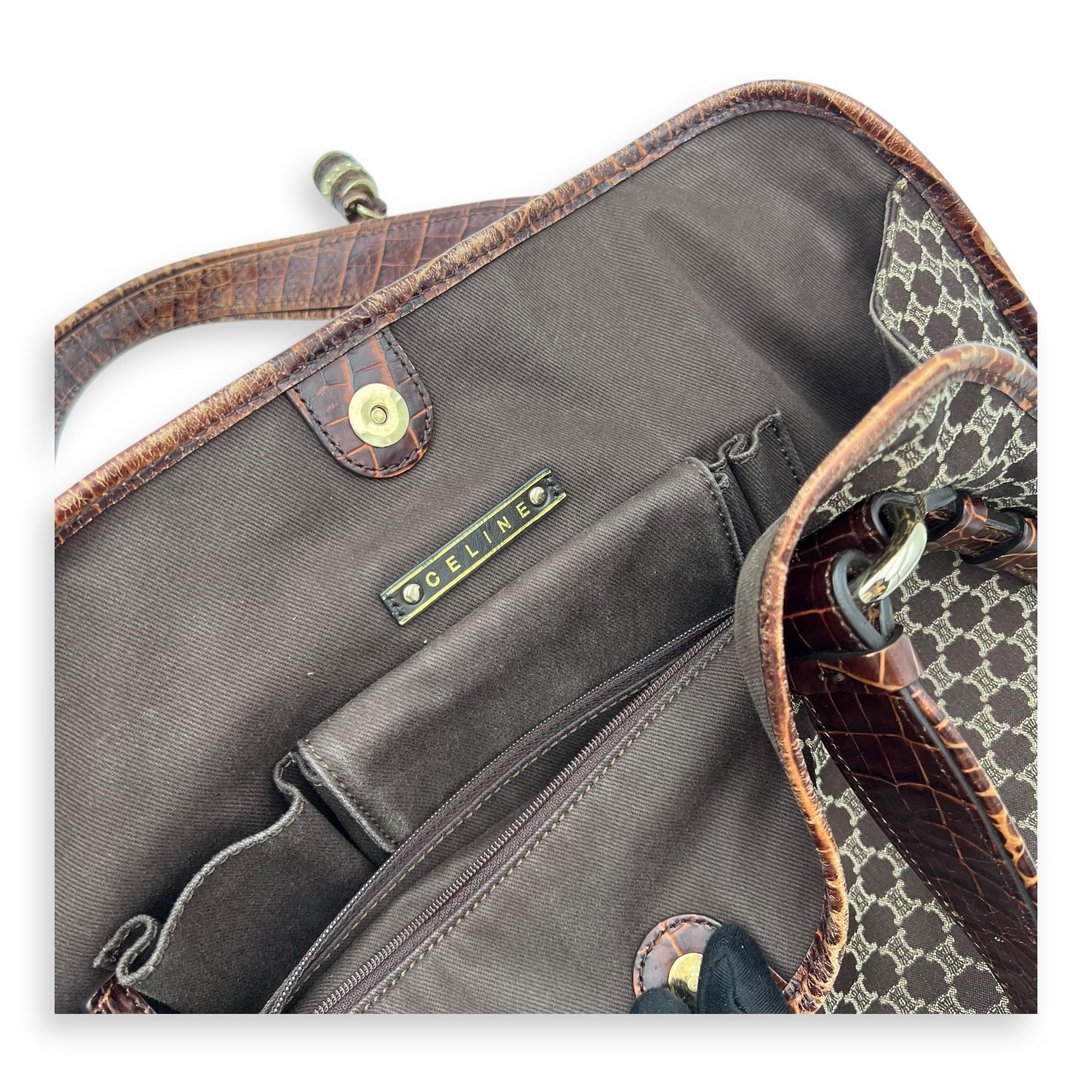 Bittersweet Brown Tote Bag in Canvas, Gold hardware - Image 14