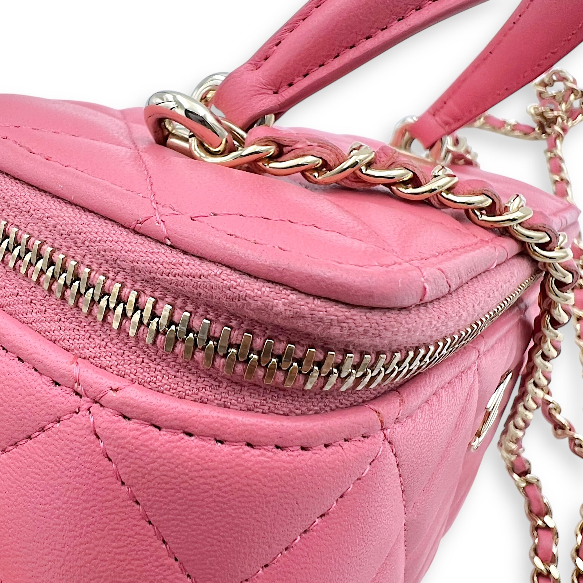 Vanity Top Handle Bag Pink in Lambskin, Gold hardware - Image 14