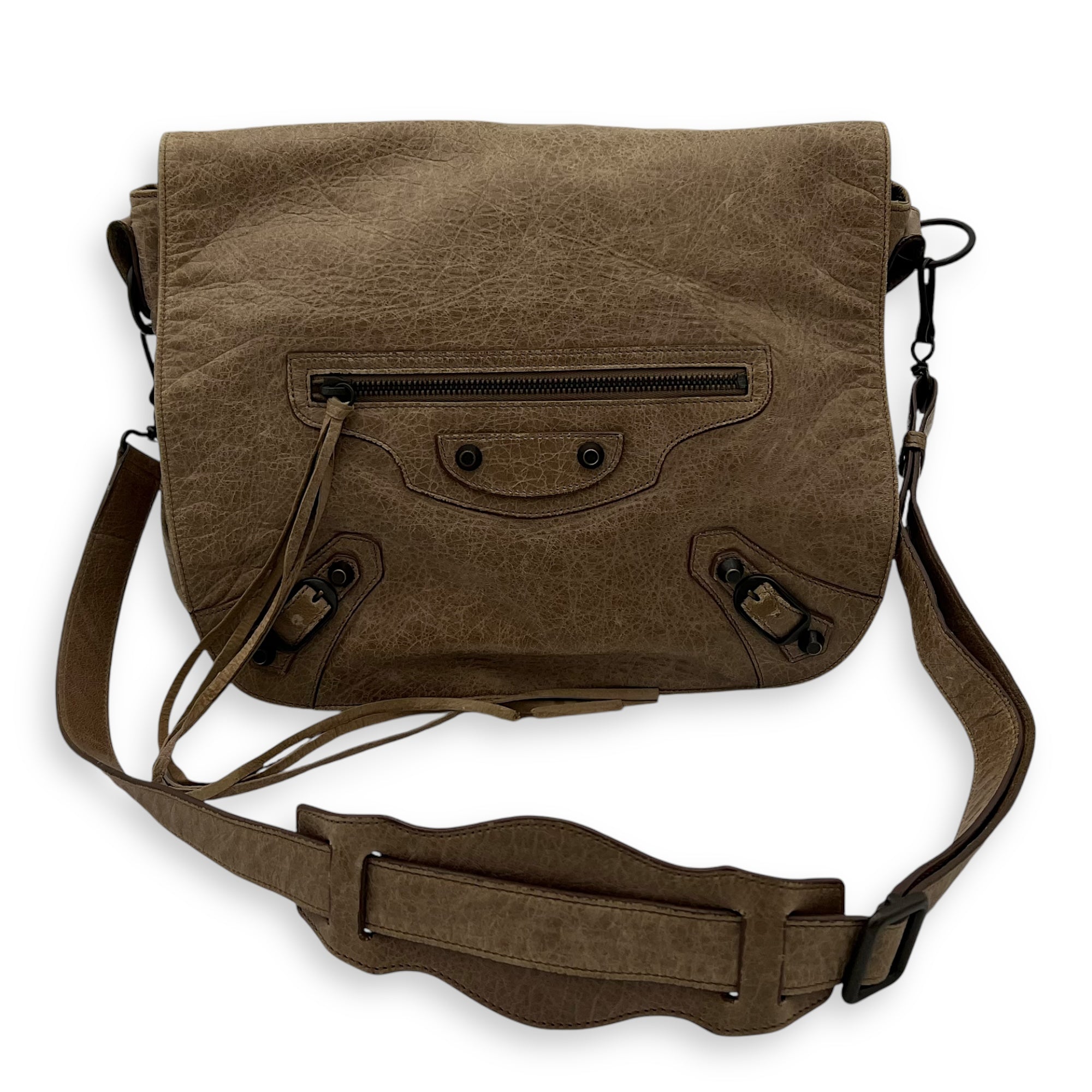 Folk Brown Crossbody Bag in Distressed Leather, Gunmetal hardware - Image 15