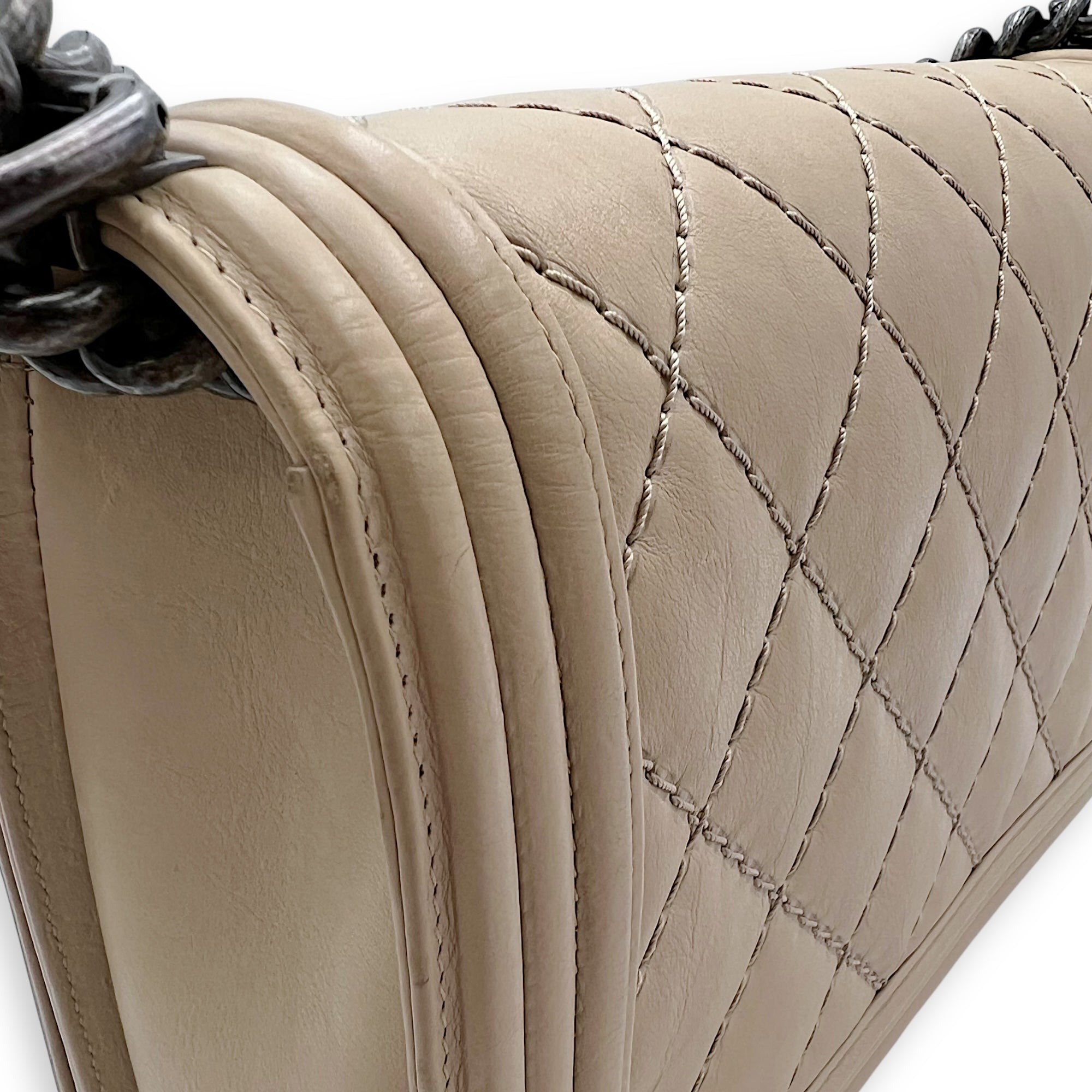 Boy Medium Beige Shoulder Bag in Calfskin, Gunmetal hardware - Image 14