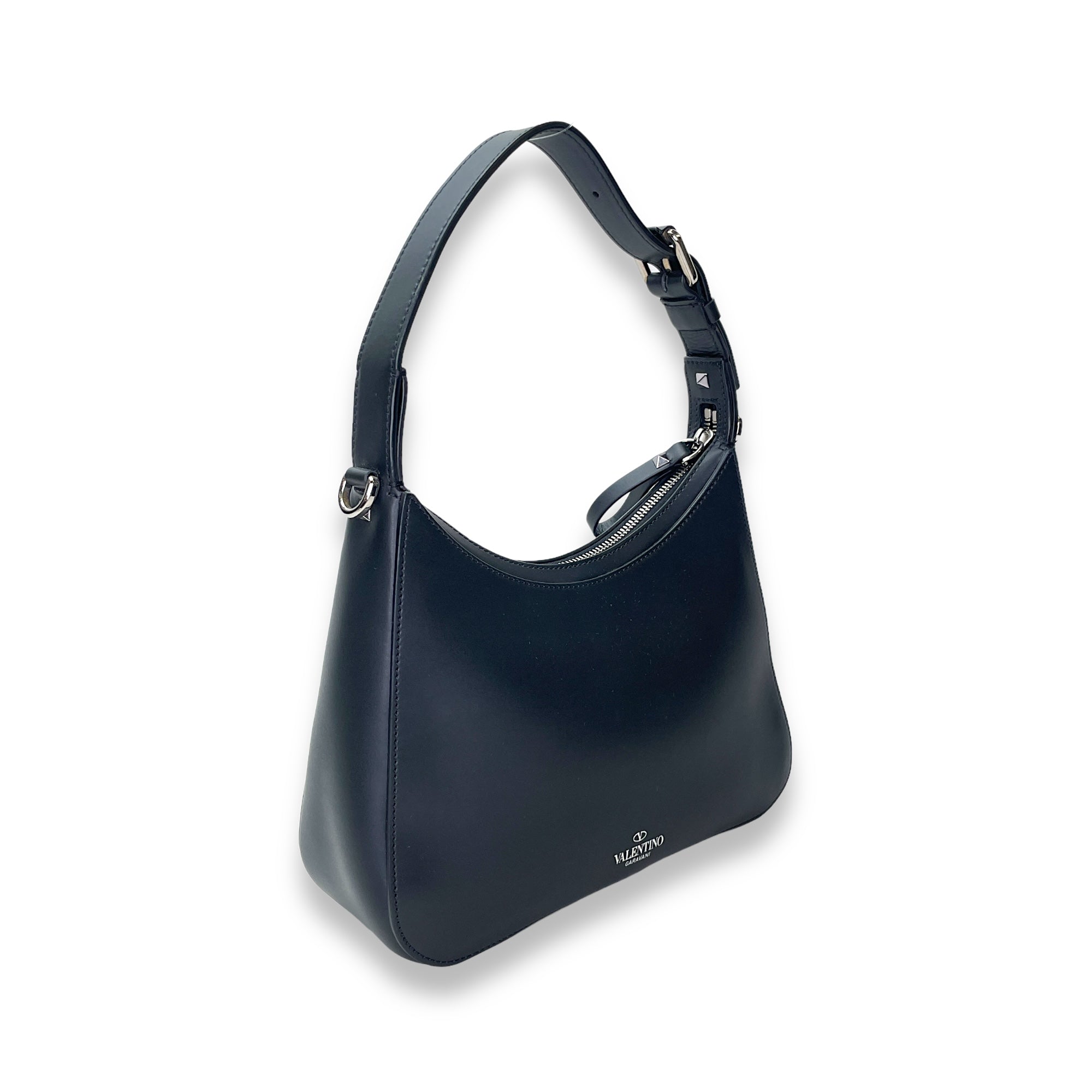VLTN Hobo Small Black Shoulder Bag in Calfskin, Silver hardware - Image 5