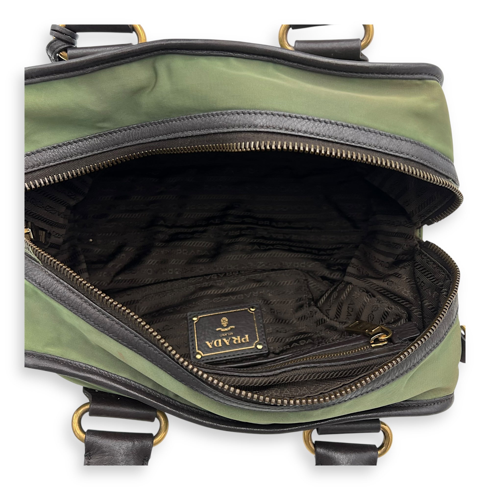 Logo Green Top Handle Bag in Jacquard Nylon, Gold hardware - Image 7