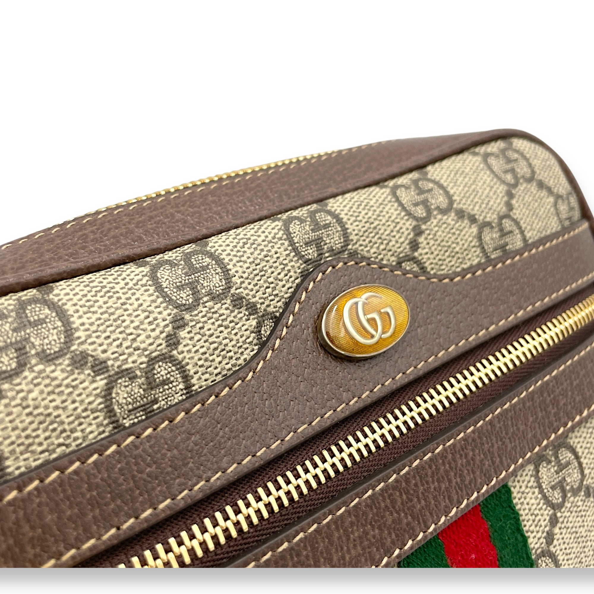 GG Supreme Web Ophidia Brown Crossbody Bag in Monogram Coated Canvas, Gold hardware - Image 7