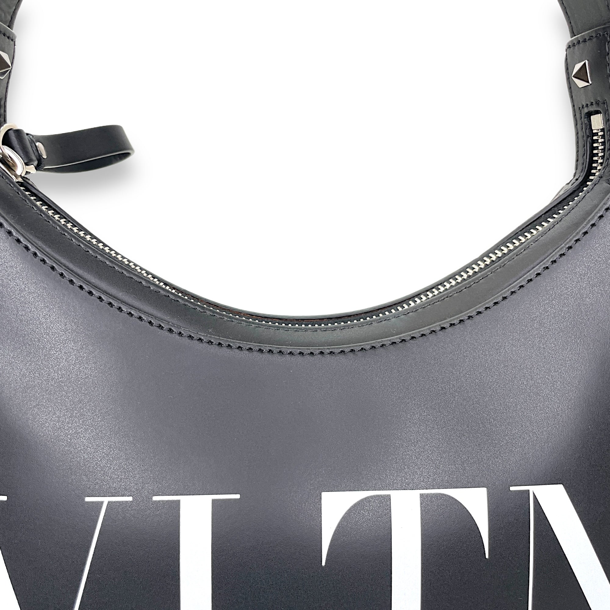 VLTN Hobo Small Black Shoulder Bag in Calfskin, Silver hardware - Image 8