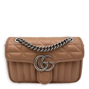 GG Marmont Mini Beige Crossbody Bag in Calfskin, Silver hardware