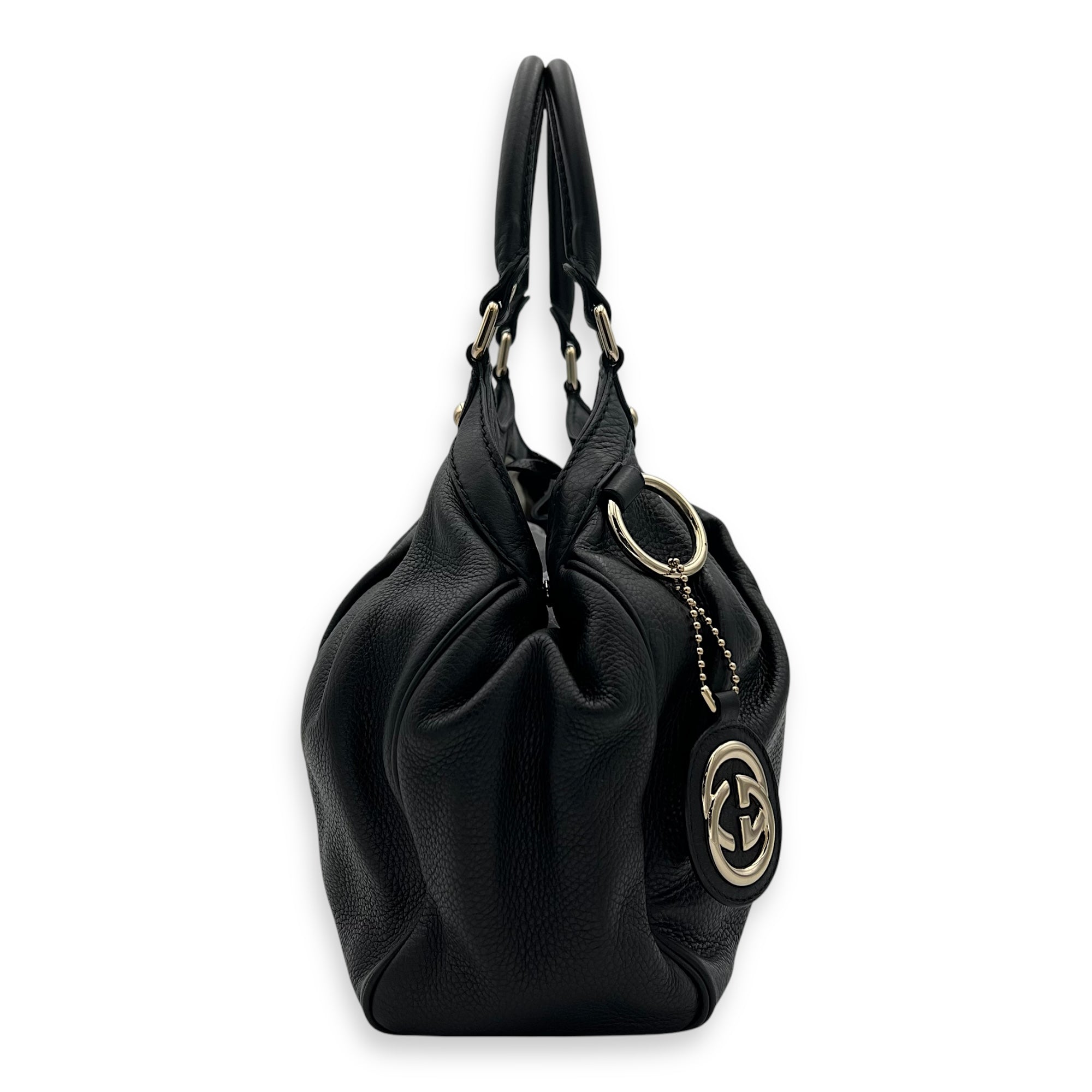 Sukey Black Top Handle Bag in Calfskin, Light Gold hardware - Image 4
