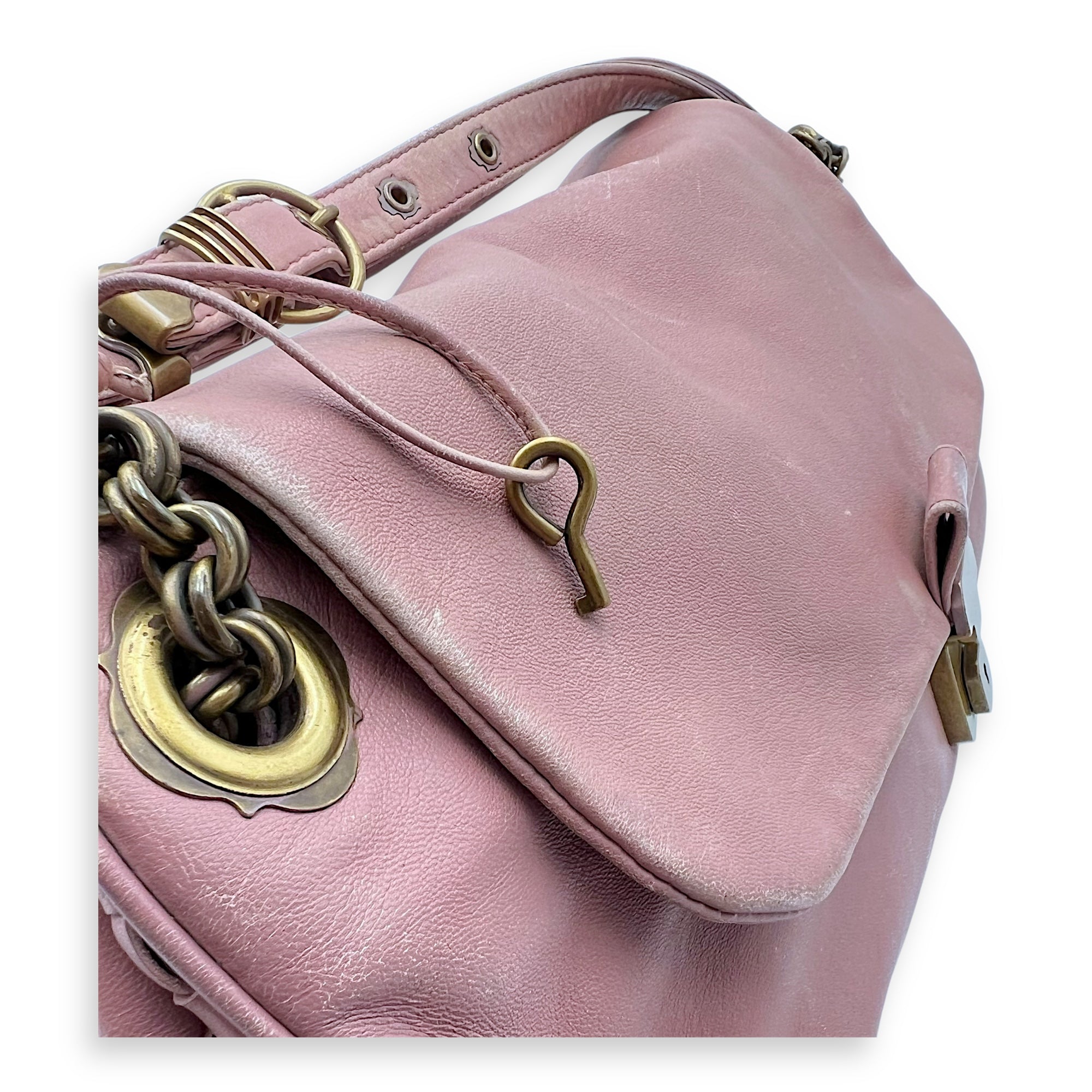 Vintage Flap Shoulder Bag Pink in Calfskin, Gold hardware - Image 21