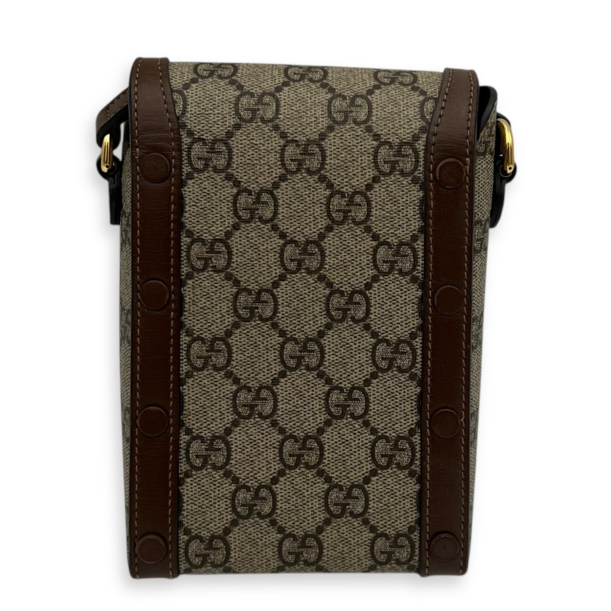 Horsebit 1955 Shoulder Bag Brown in Monogram Coated Canvas, Gold hardware - Image 3