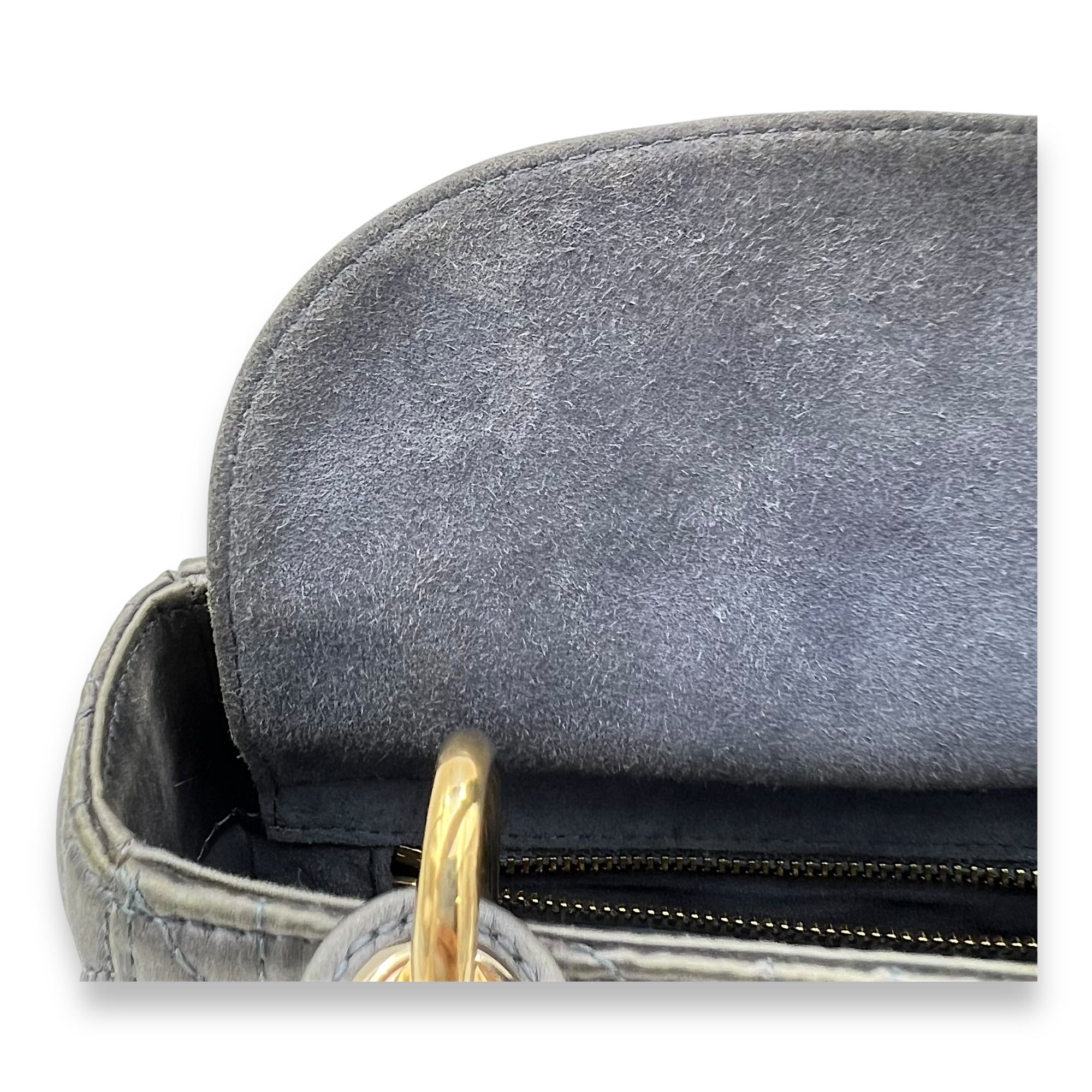 Lady Dior Top Handle Bag Mini Grey in Satin, Gold hardware - Image 12
