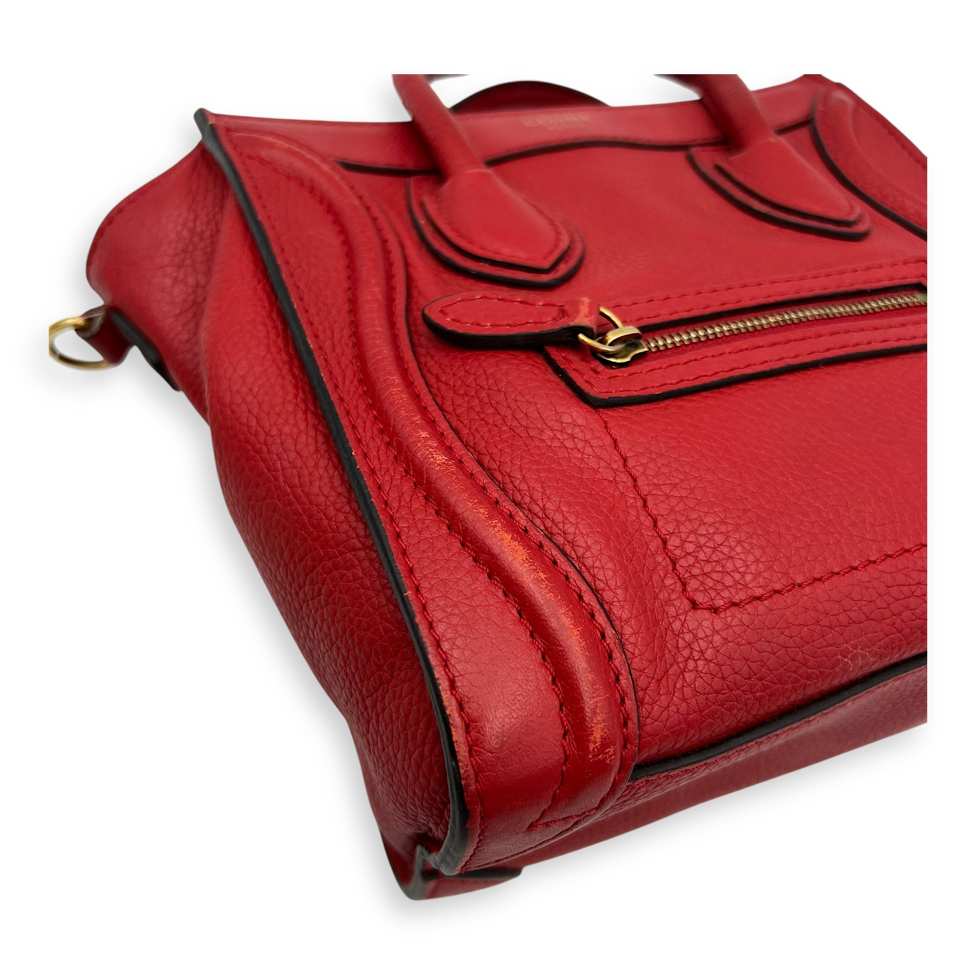 Luggage Nano Red Top Handle Bag in Calfskin, Gold hardware - Image 8