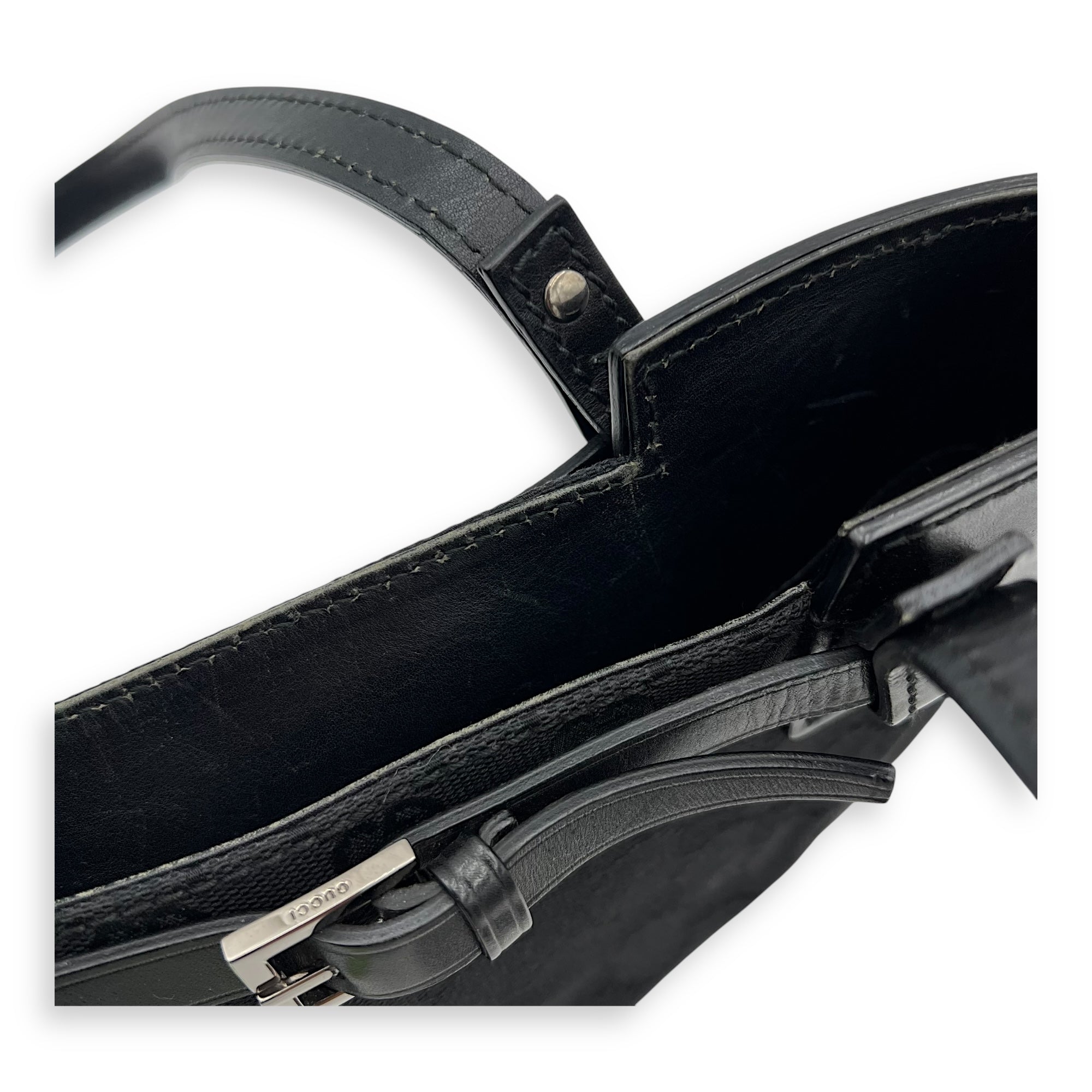 GG Top Handle Bag Black in Canvas, Silver hardware - Image 12