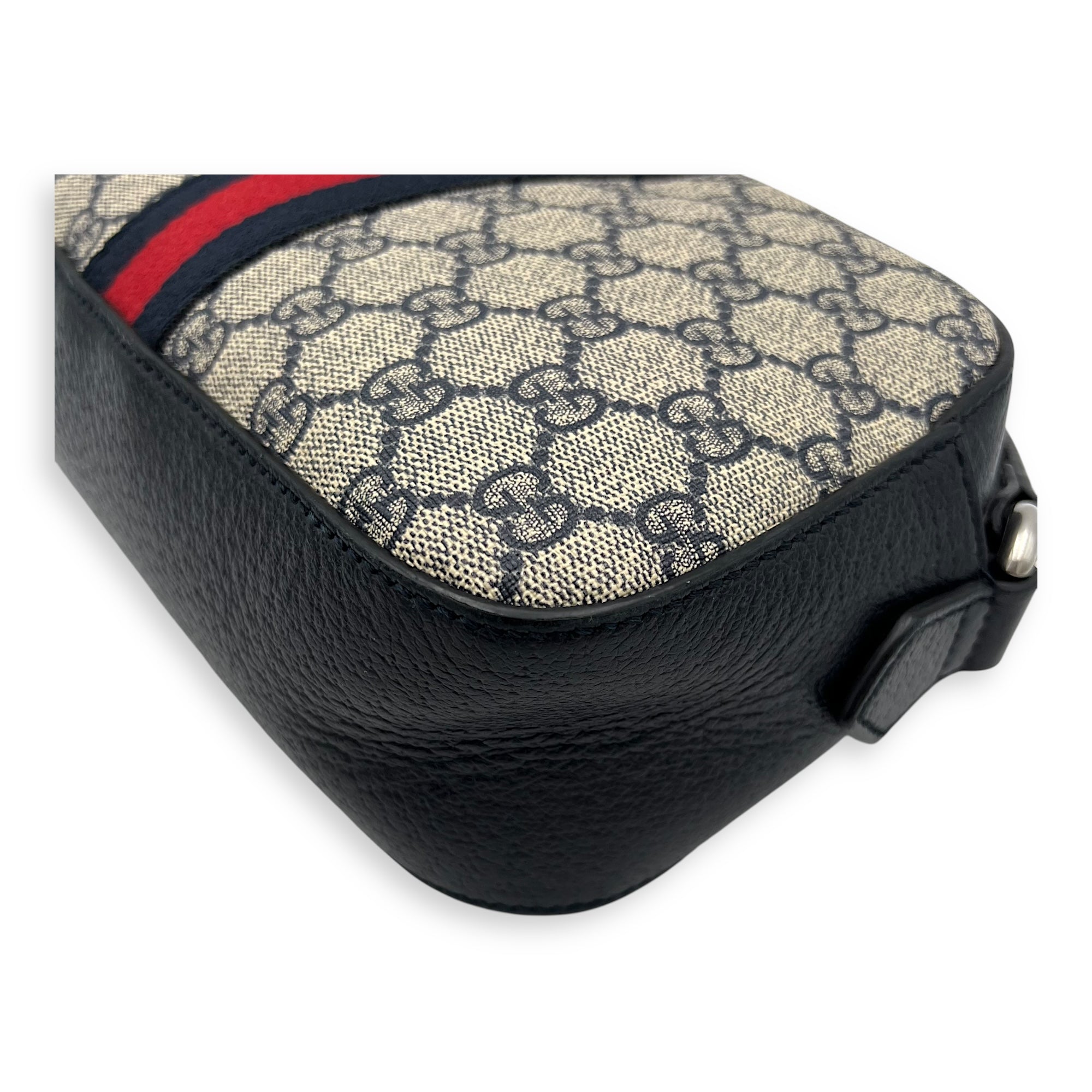 Ophidia Crossbody Bag Blue in Coated Canvas, Silver hardware - Image 10