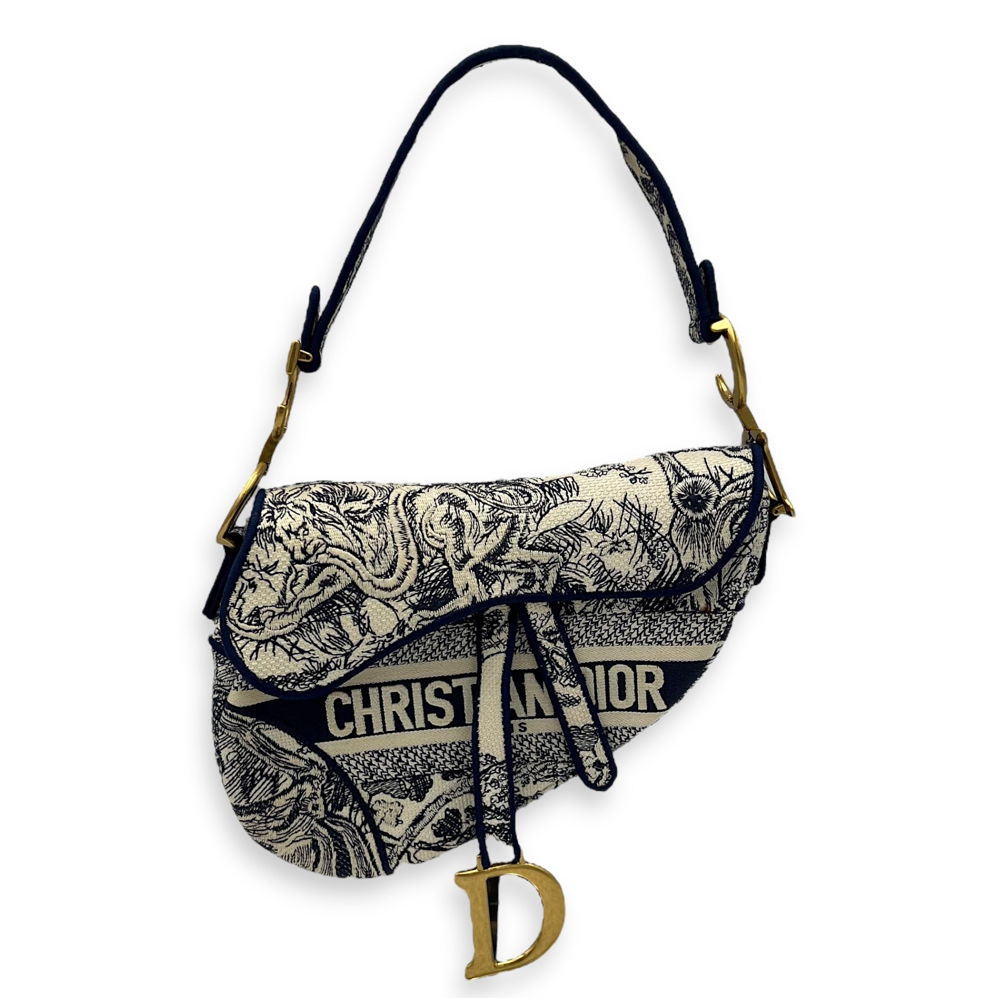 Saddle Shoulder Bag Blue in Jacquard, Gold hardware