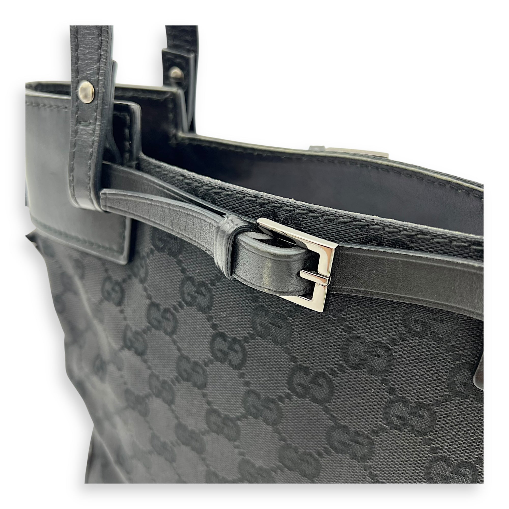 GG Top Handle Bag Black in Canvas, Silver hardware - Image 10
