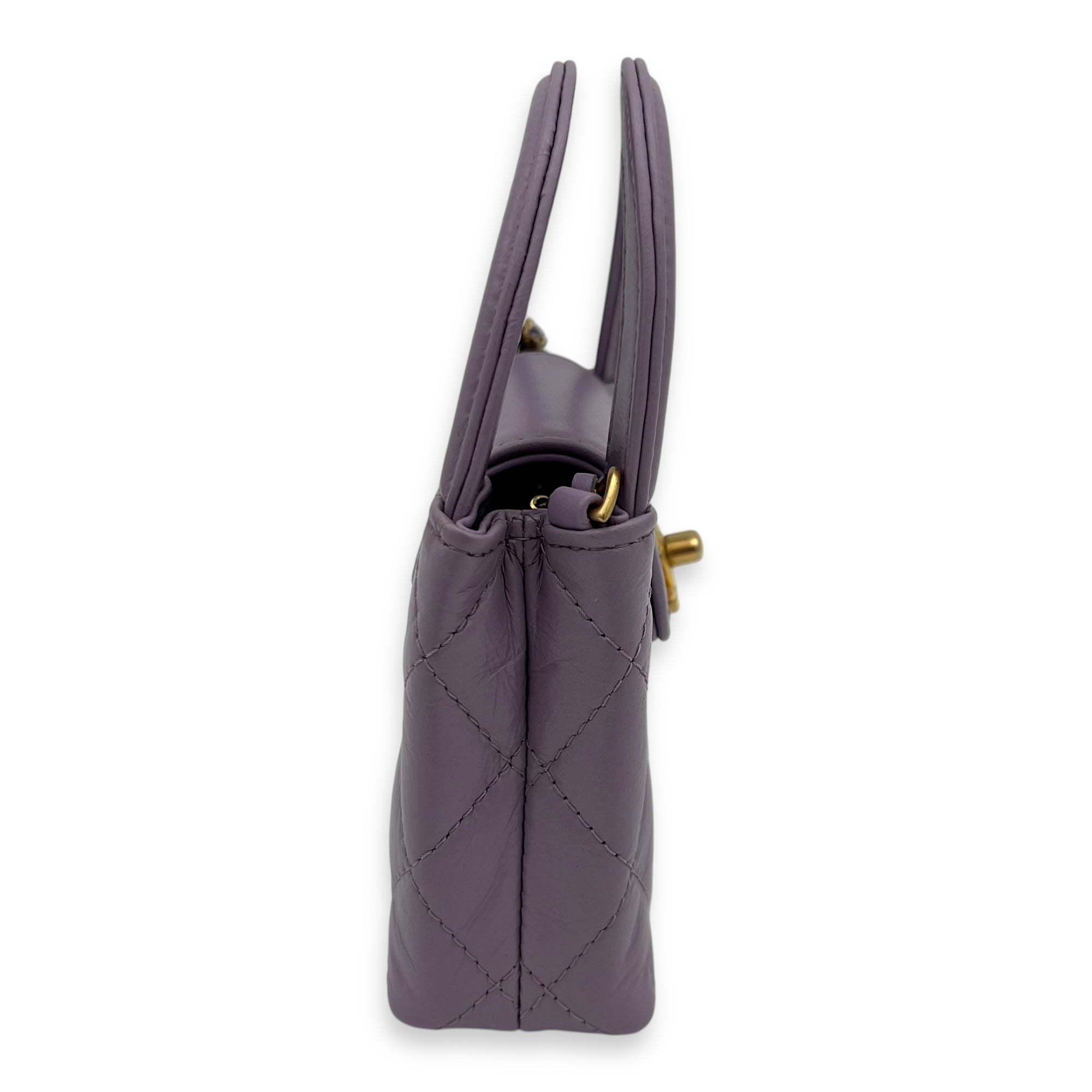 Kelly Nano Purple Top Handle Bag in Calfskin, Gold hardware - Image 4