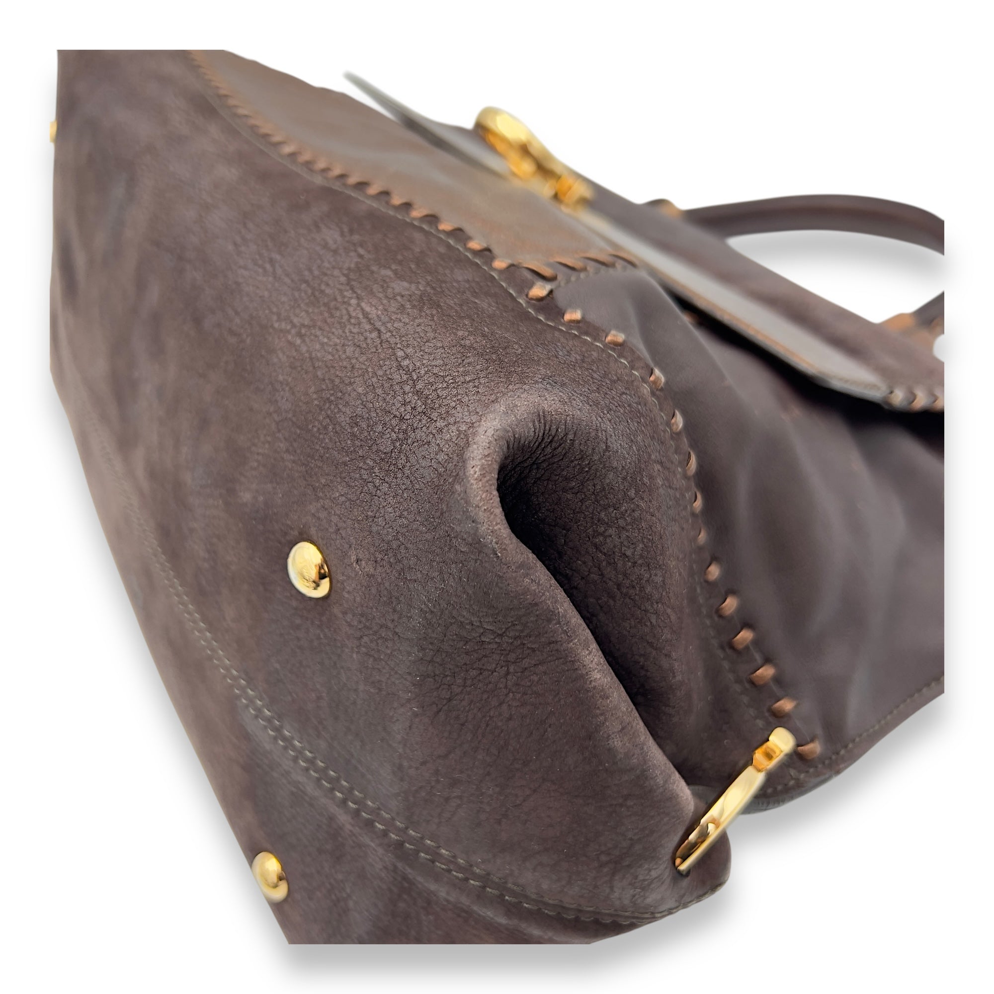Tote Medium Brown Top Handle Bag in Calfskin, Gold hardware - Image 9