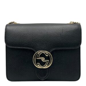 Interlocking G Crossbody Bag Black in Calfskin, Gold hardware