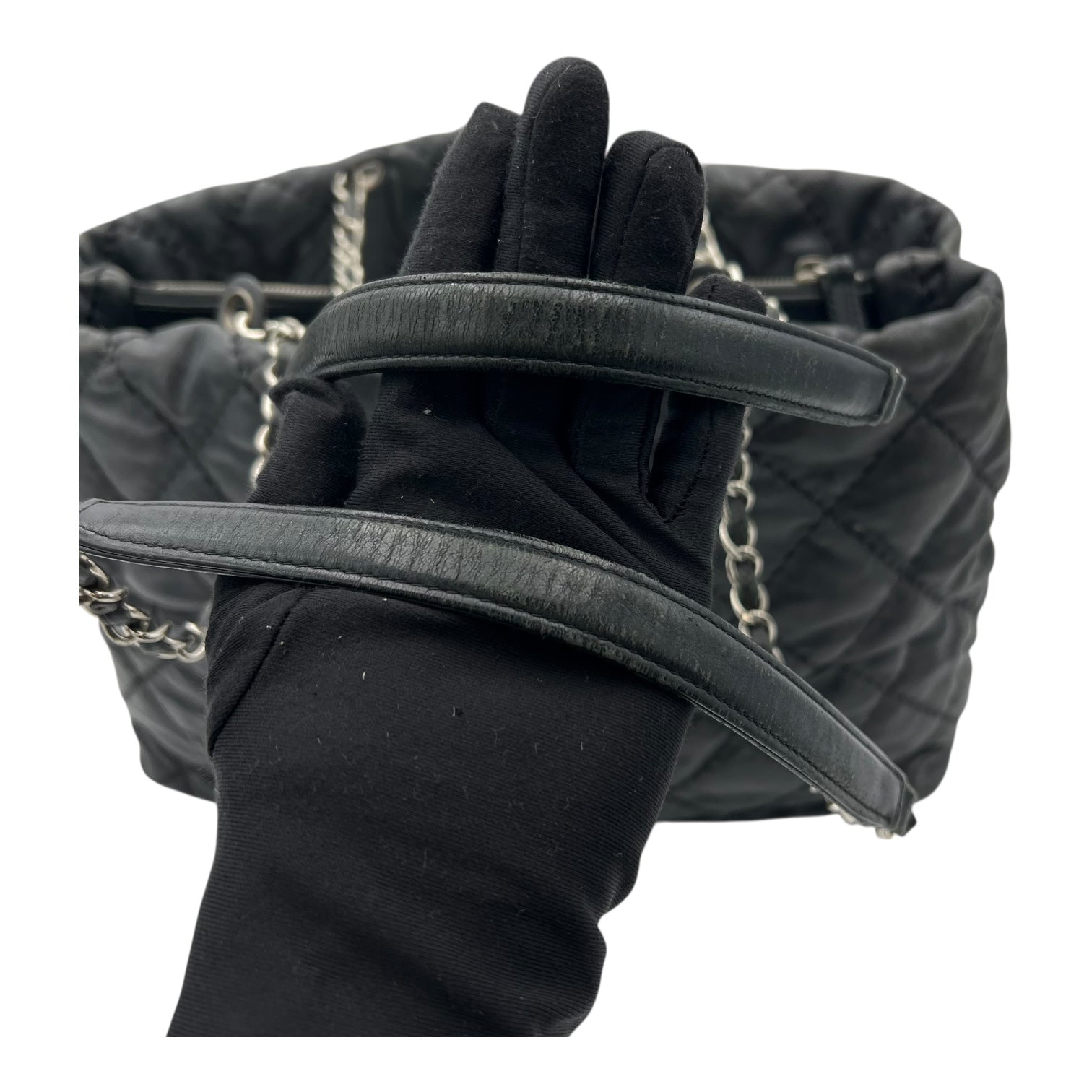 Wild stitch Tote Bag Blue in Linen, Silver hardware - Image 10