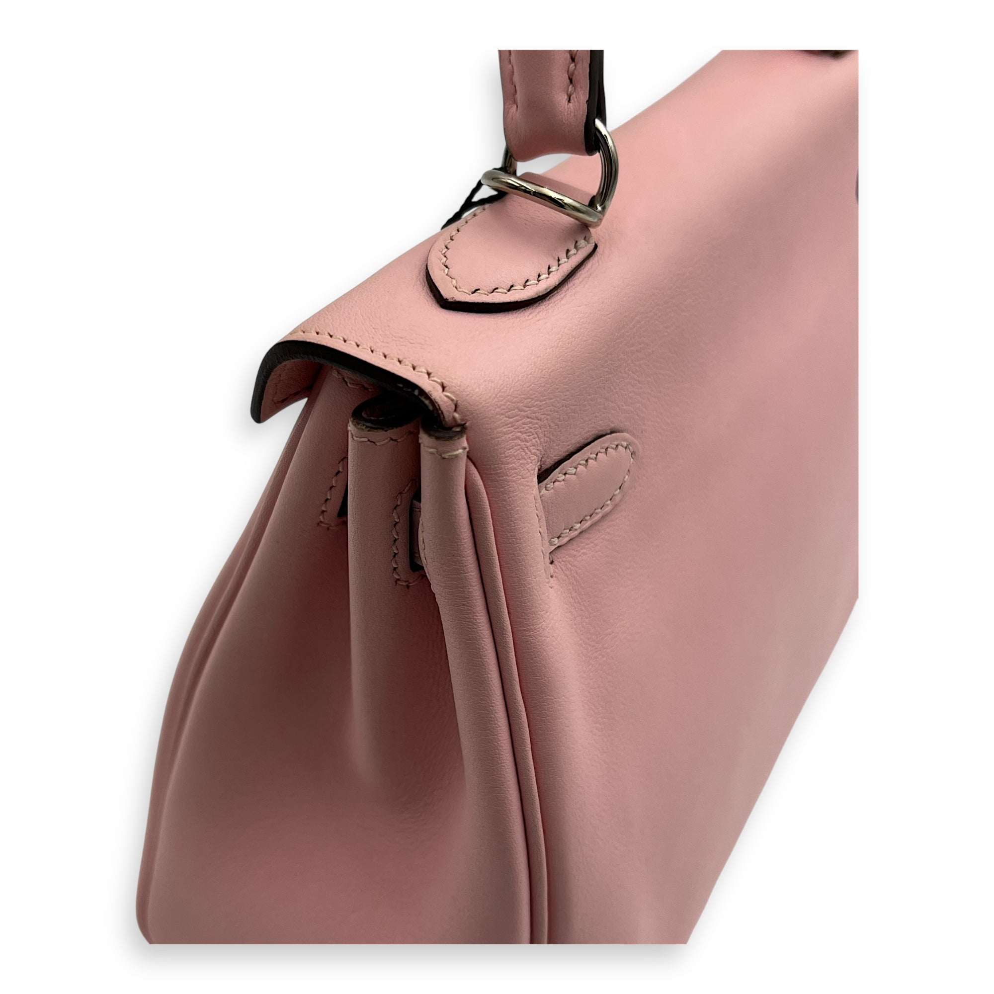 Kelly 25 Sakura Pink Top Handle Bag in Swift, Palladium hardware - Image 14