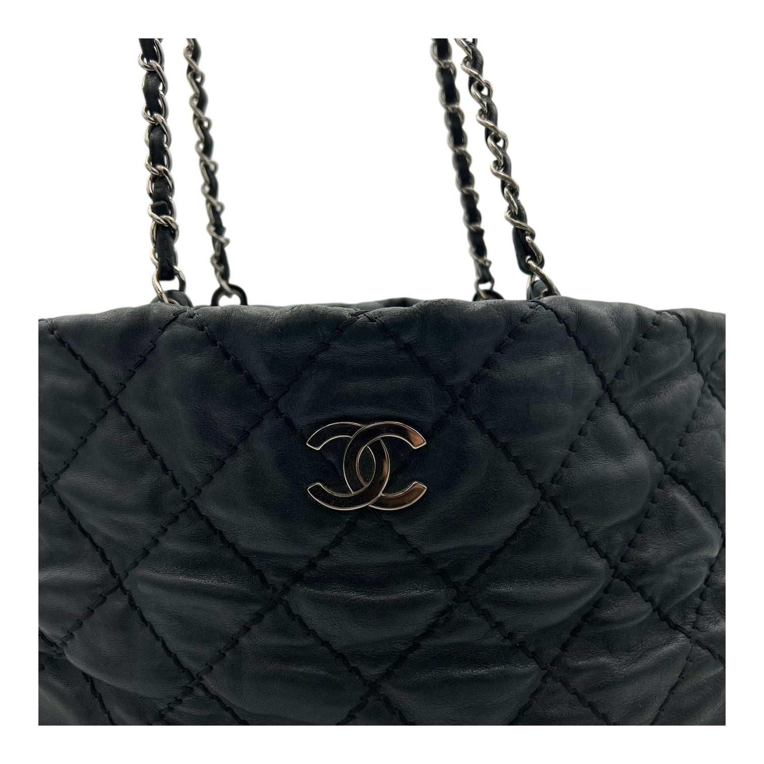 Wild stitch Tote Bag Blue in Linen, Silver hardware - Image 9