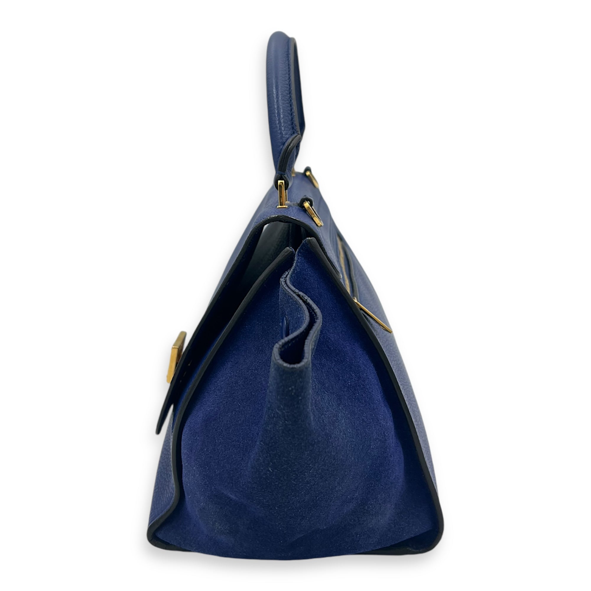 Trapeze Small Blue Shoulder Bag in Calfskin, Gold hardware - Image 3