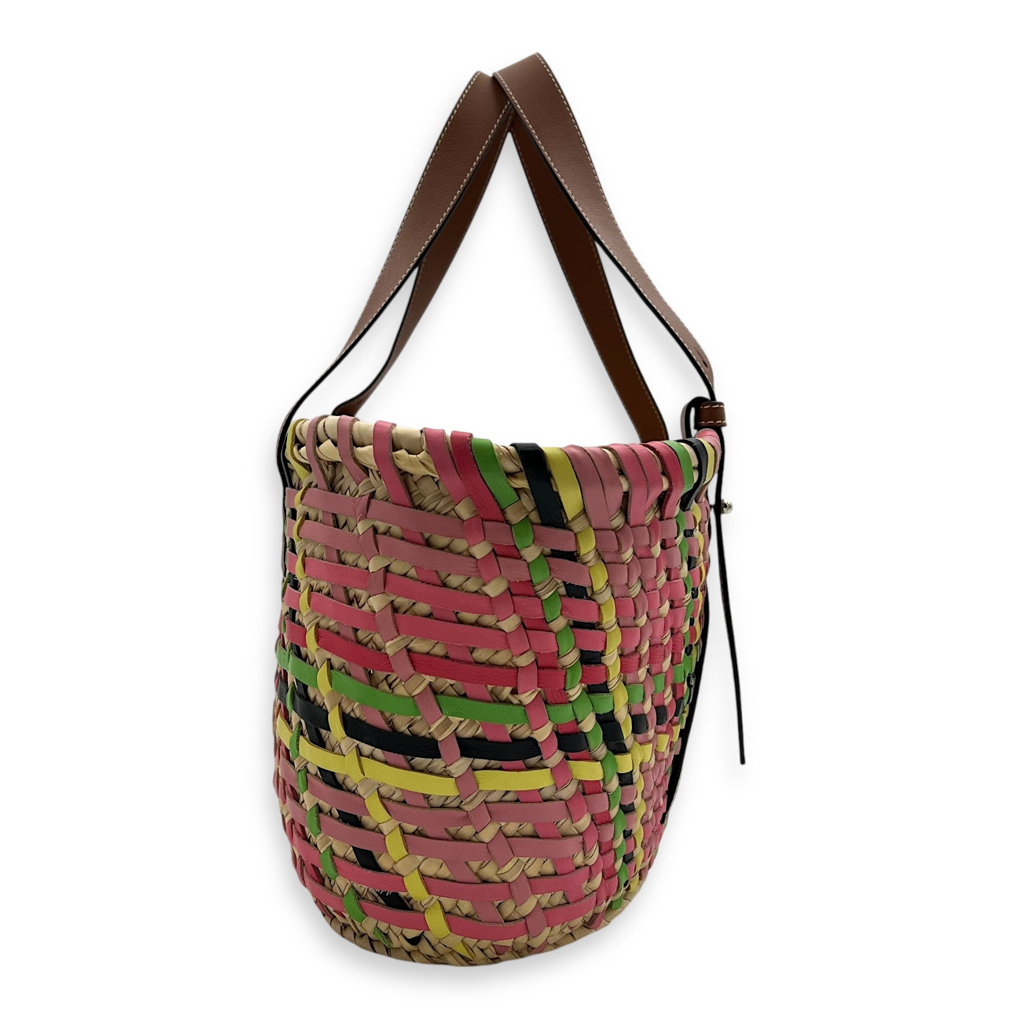 Basket Beige Top Handle Bag in Raffia, Silver hardware - Image 5