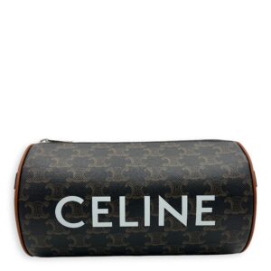 Triomphe Cylinder Brown Crossbody Bag in Coated Canvas, Silver hardware