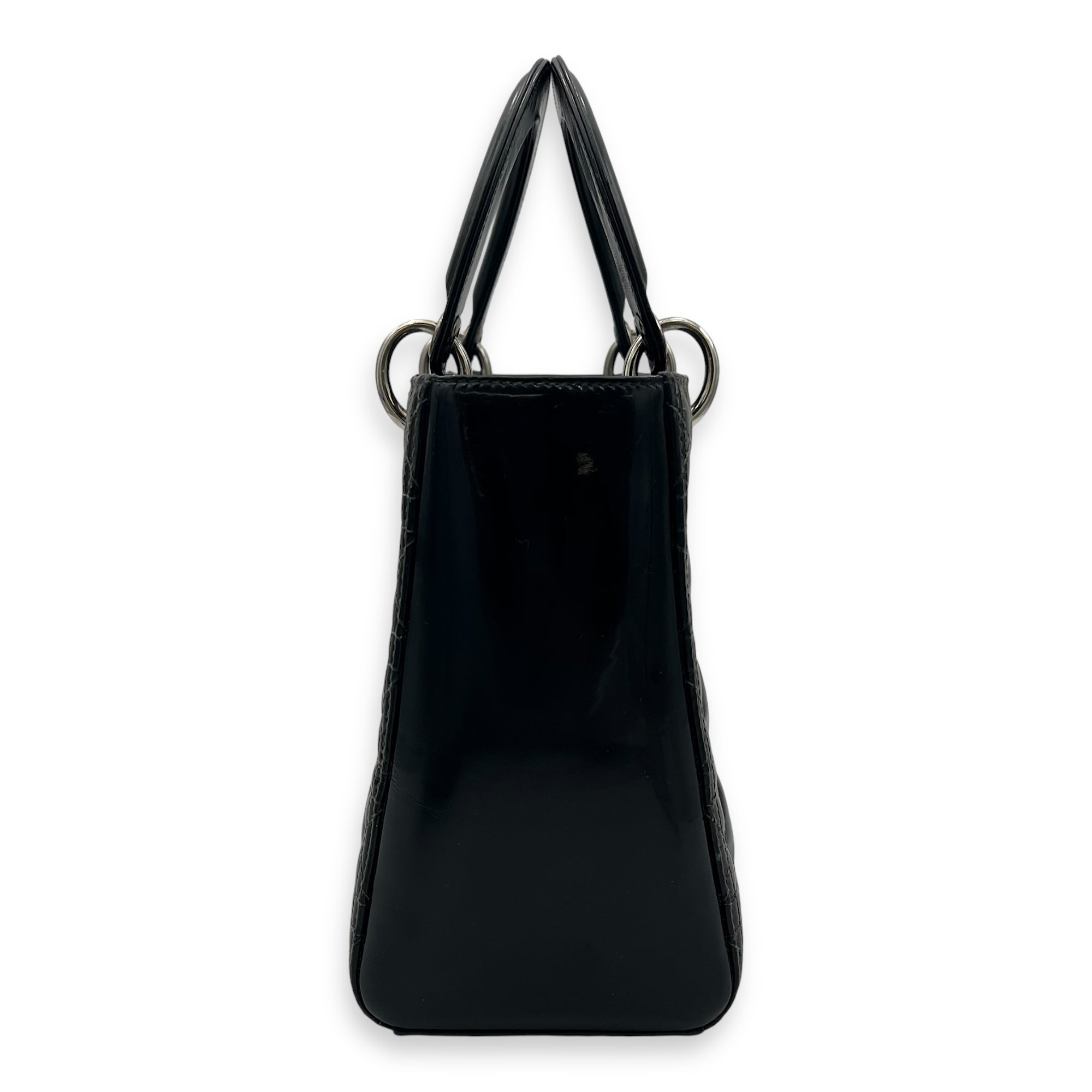 Lady Dior Top Handle Bag Medium Black in Patent Leather, Silver hardware - Image 5