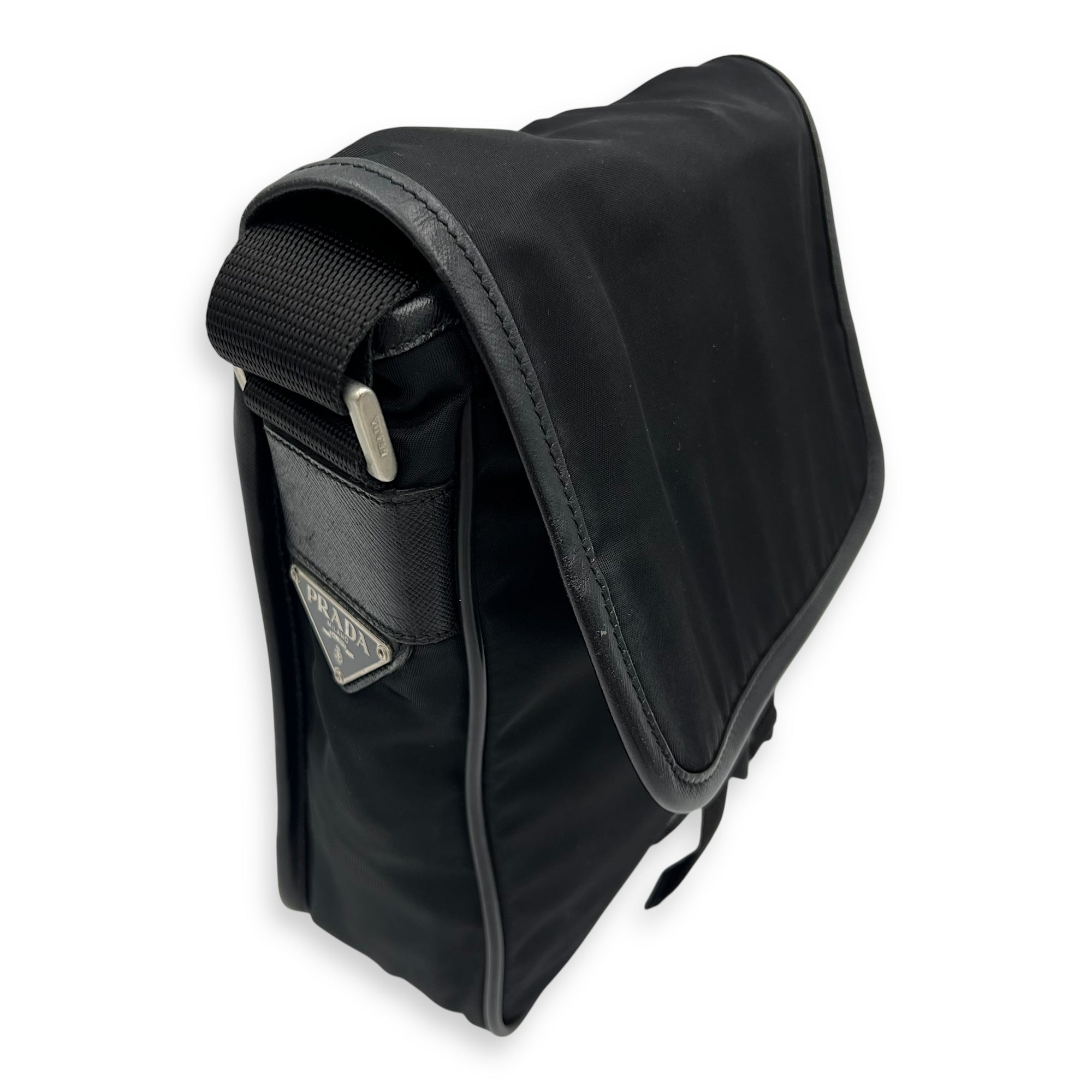Logo Messenger Black in Nylon, Silver hardware - Image 11