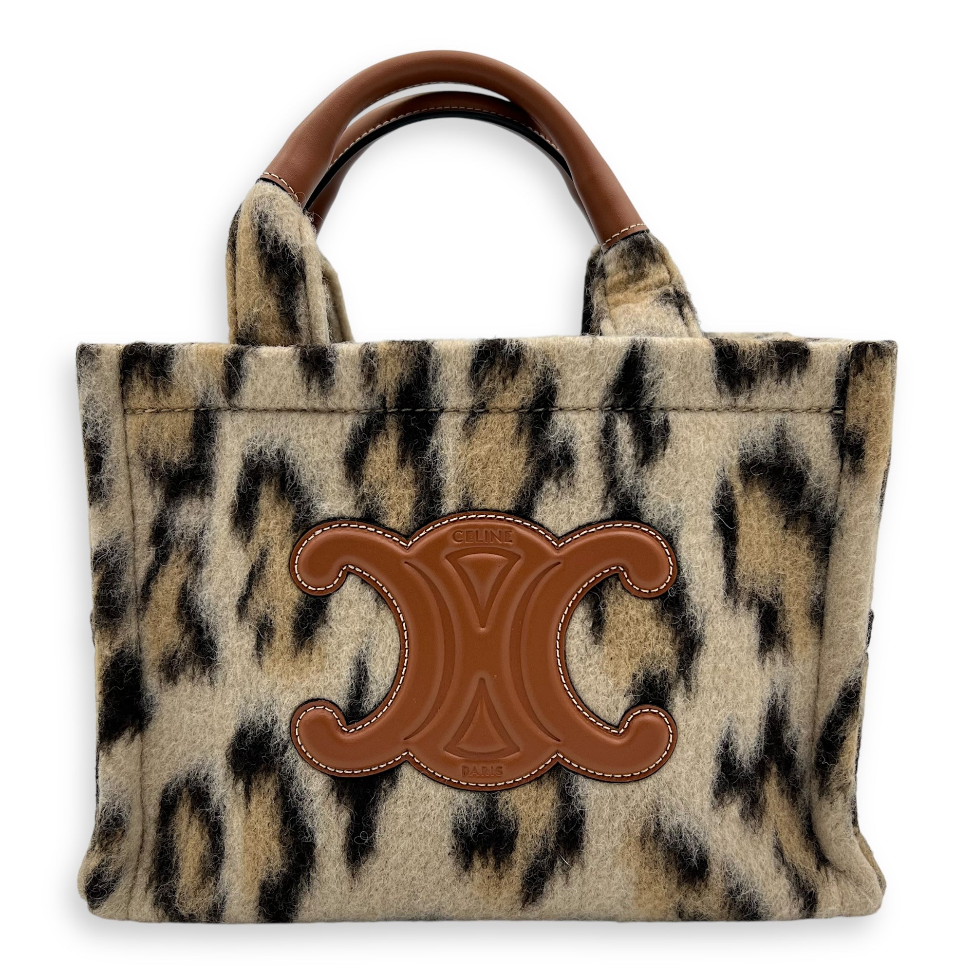 Cabas Small Brown Tote Bag in Wool, Gold hardware