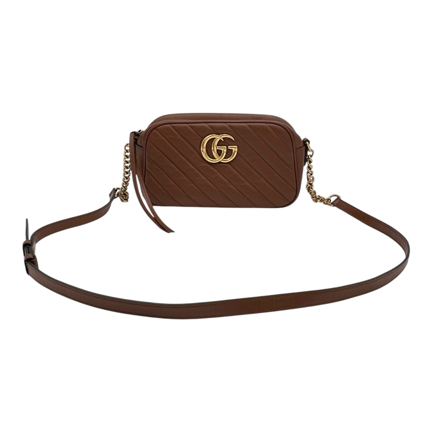 GG Marmont Small Gold Shoulder Bag in Calfskin, Gold hardware - Image 11