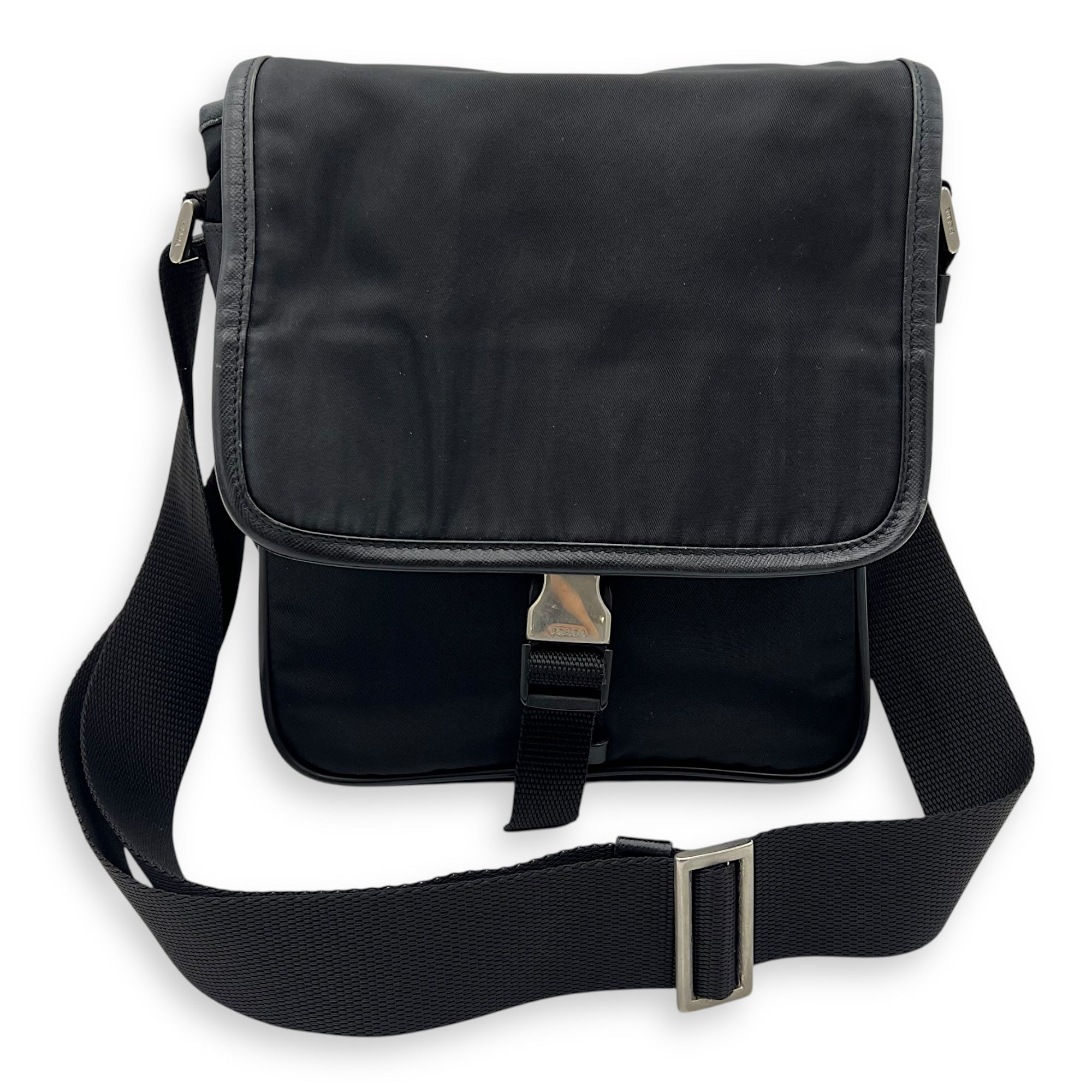 Logo Messenger Black in Nylon, Silver hardware - Image 17