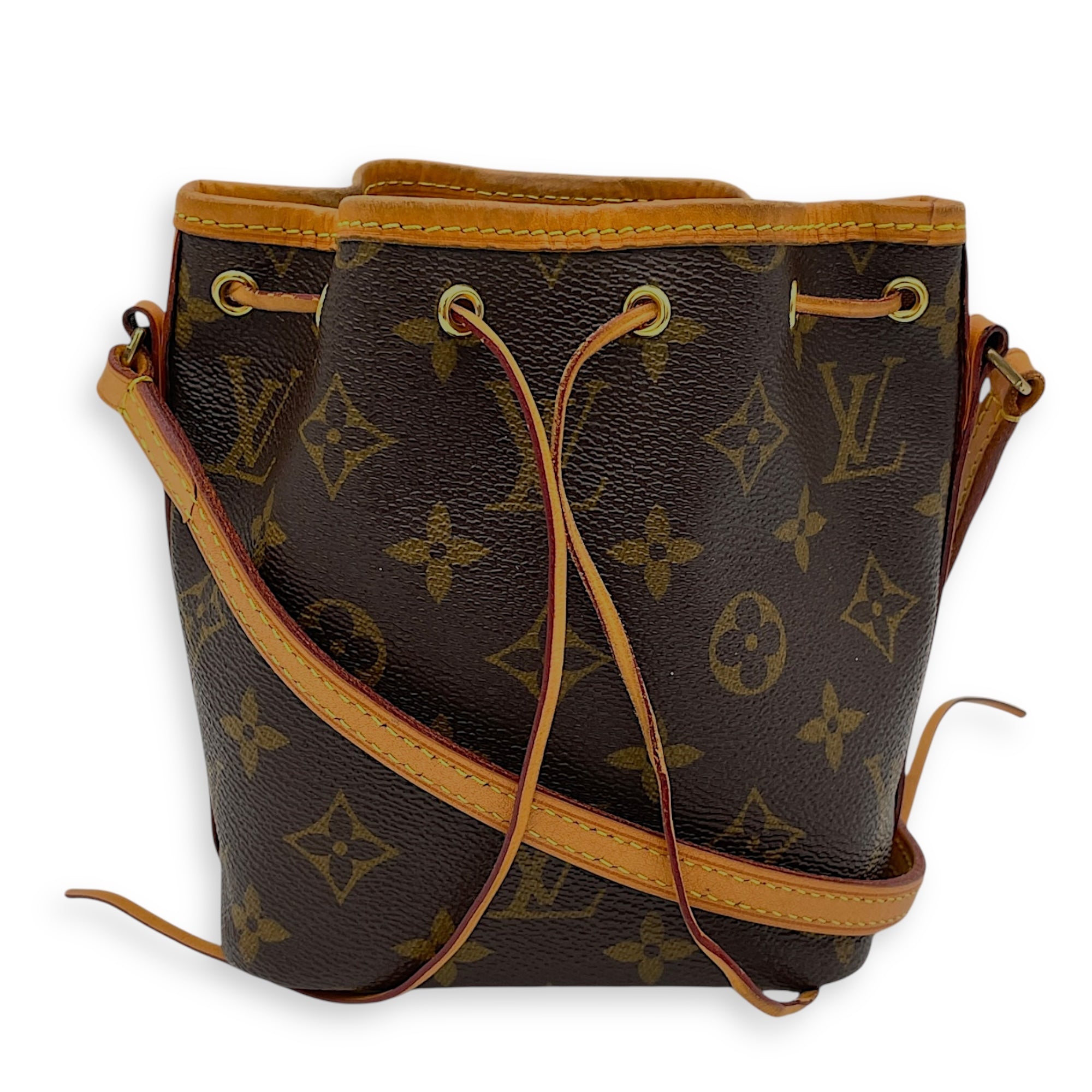 Noe Nano Brown Bucket Bag in Monogram Coated Canvas, Gold hardware - Image 13