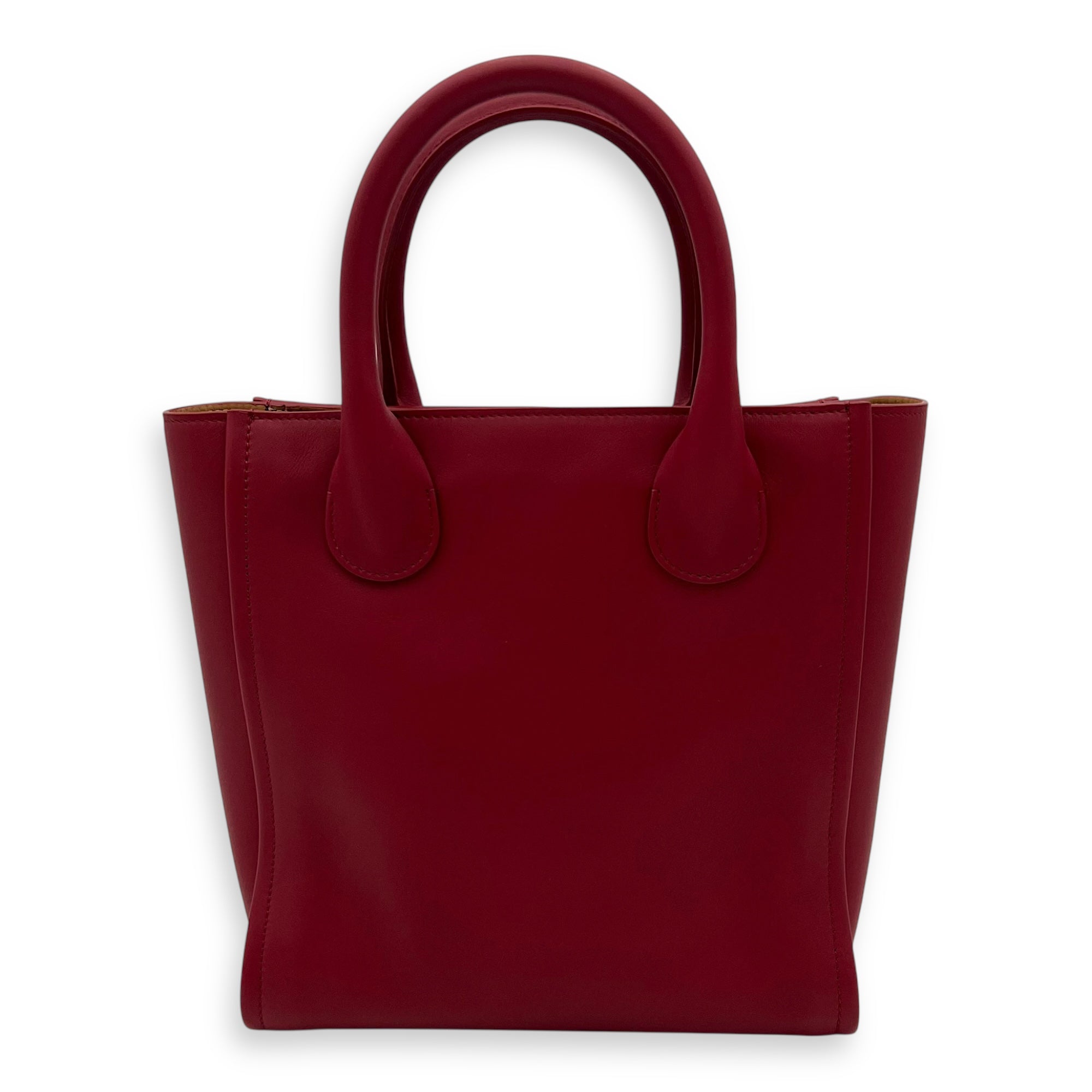 Joyce Red Top Handle Bag in Calfskin, Gold hardware - Image 3