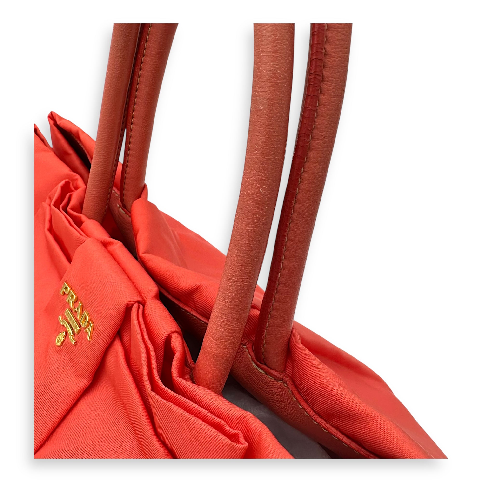 Bow Salmon Top Handle Bag in Nylon, Gold hardware - Image 11