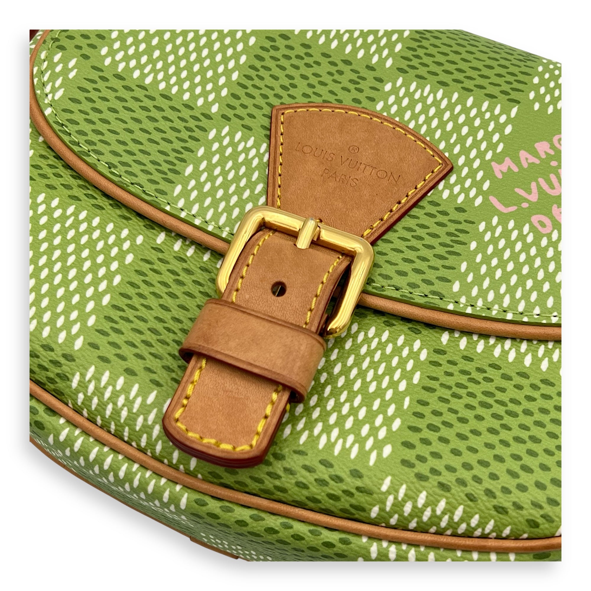 Montsouris Crossbody Bag Green in Coated Canvas, Gold hardware - Image 10