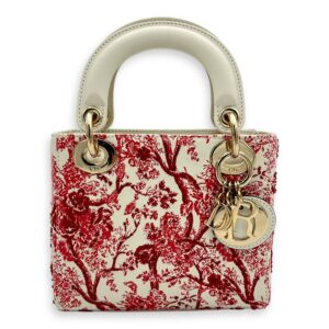 Lady Dior Mini White Top Handle Bag in Lambskin, Gold hardware
