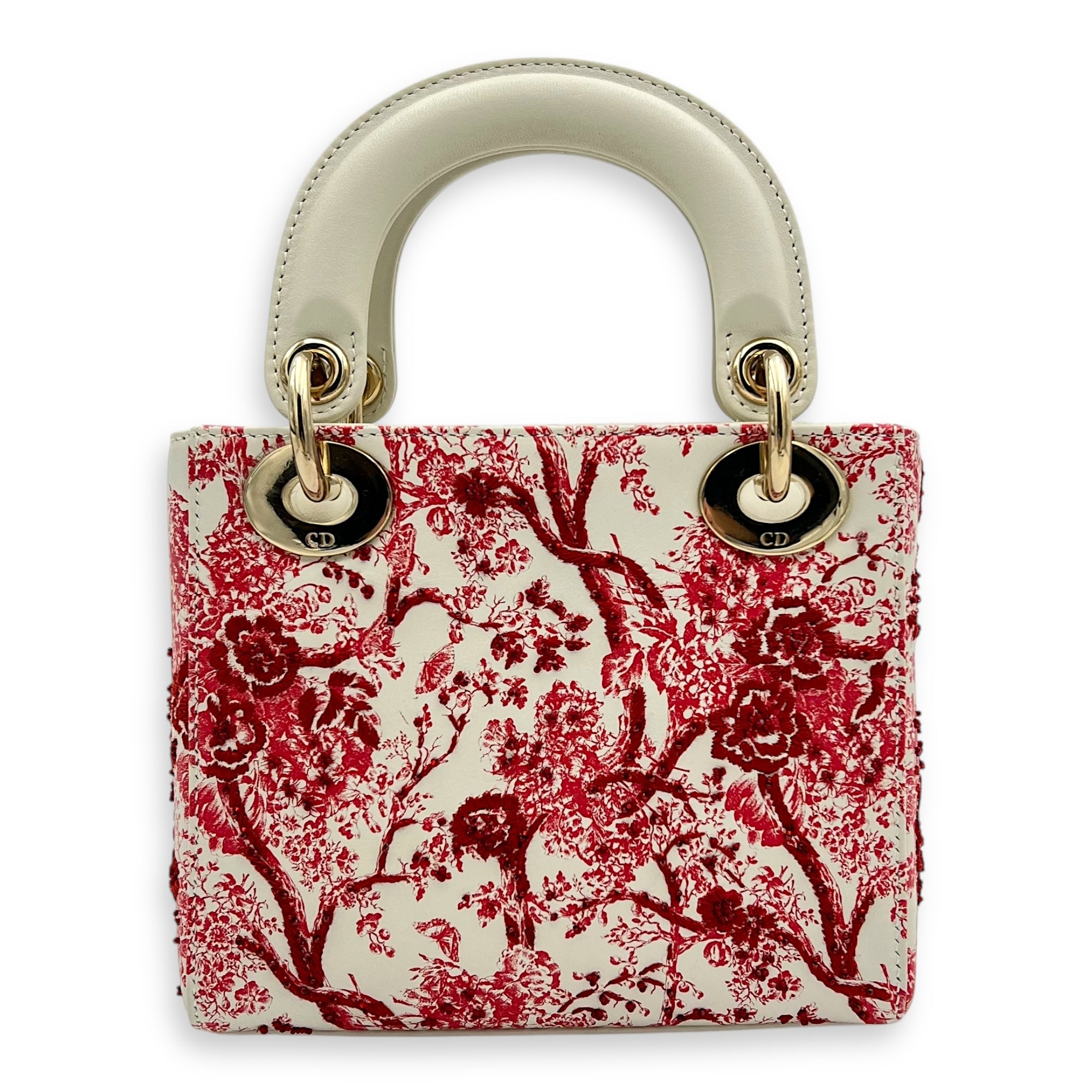 Lady Dior Mini White Top Handle Bag in Lambskin, Gold hardware - Image 3