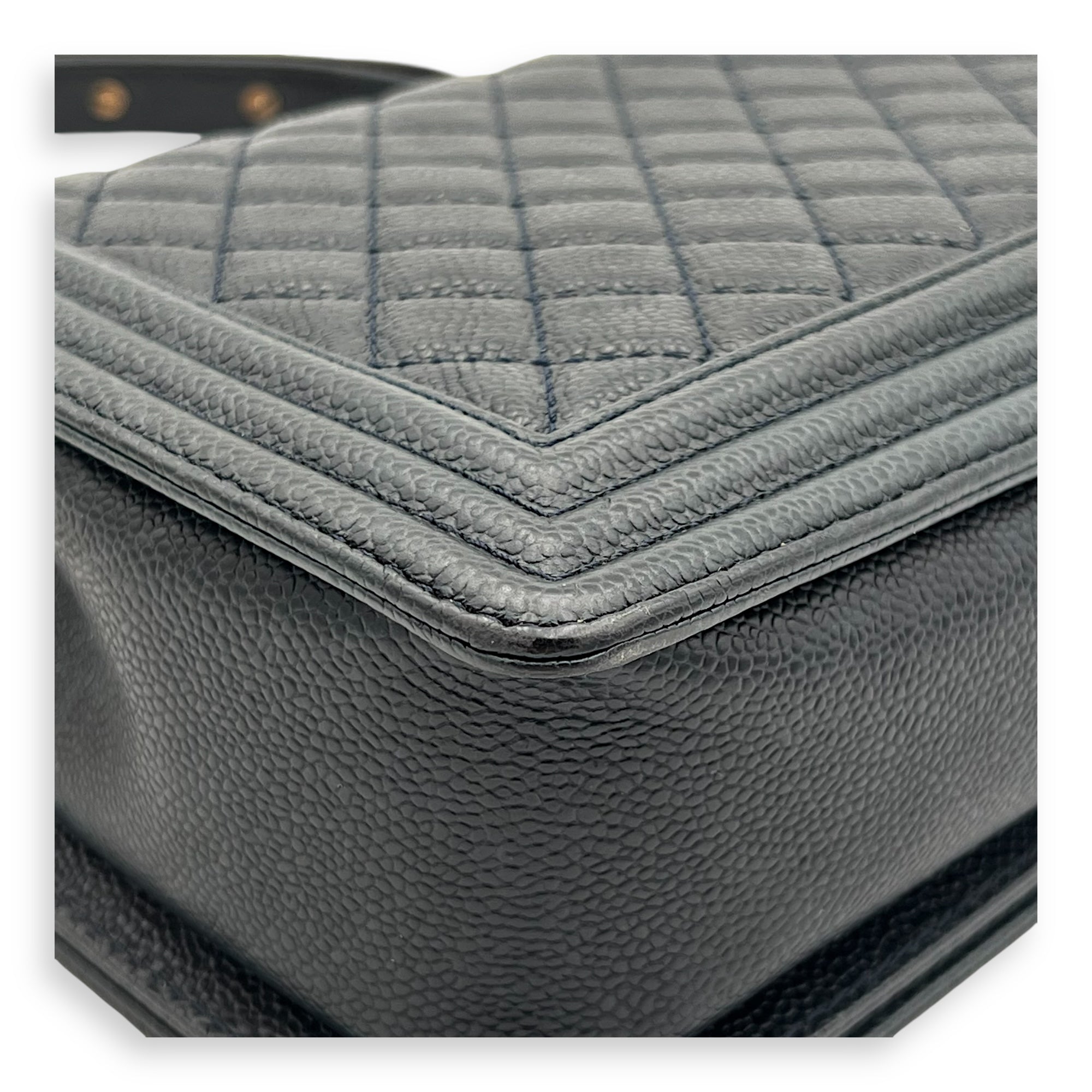 Boy New Medium Blue Shoulder Bag in Caviar Leather, Gold hardware - Image 7