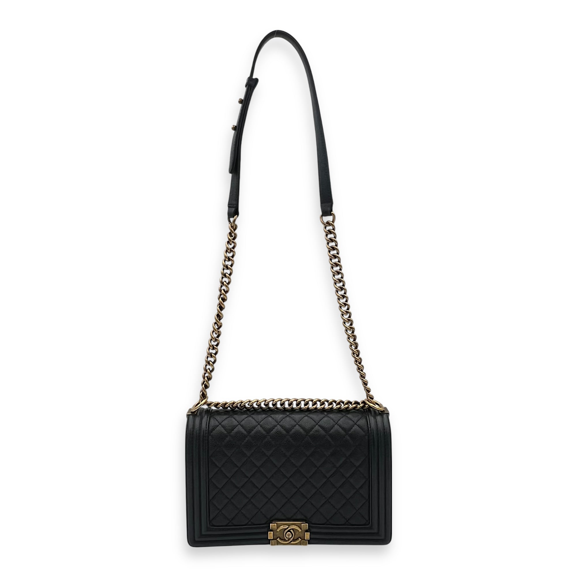 Boy New Medium Blue Shoulder Bag in Caviar Leather, Gold hardware - Image 12